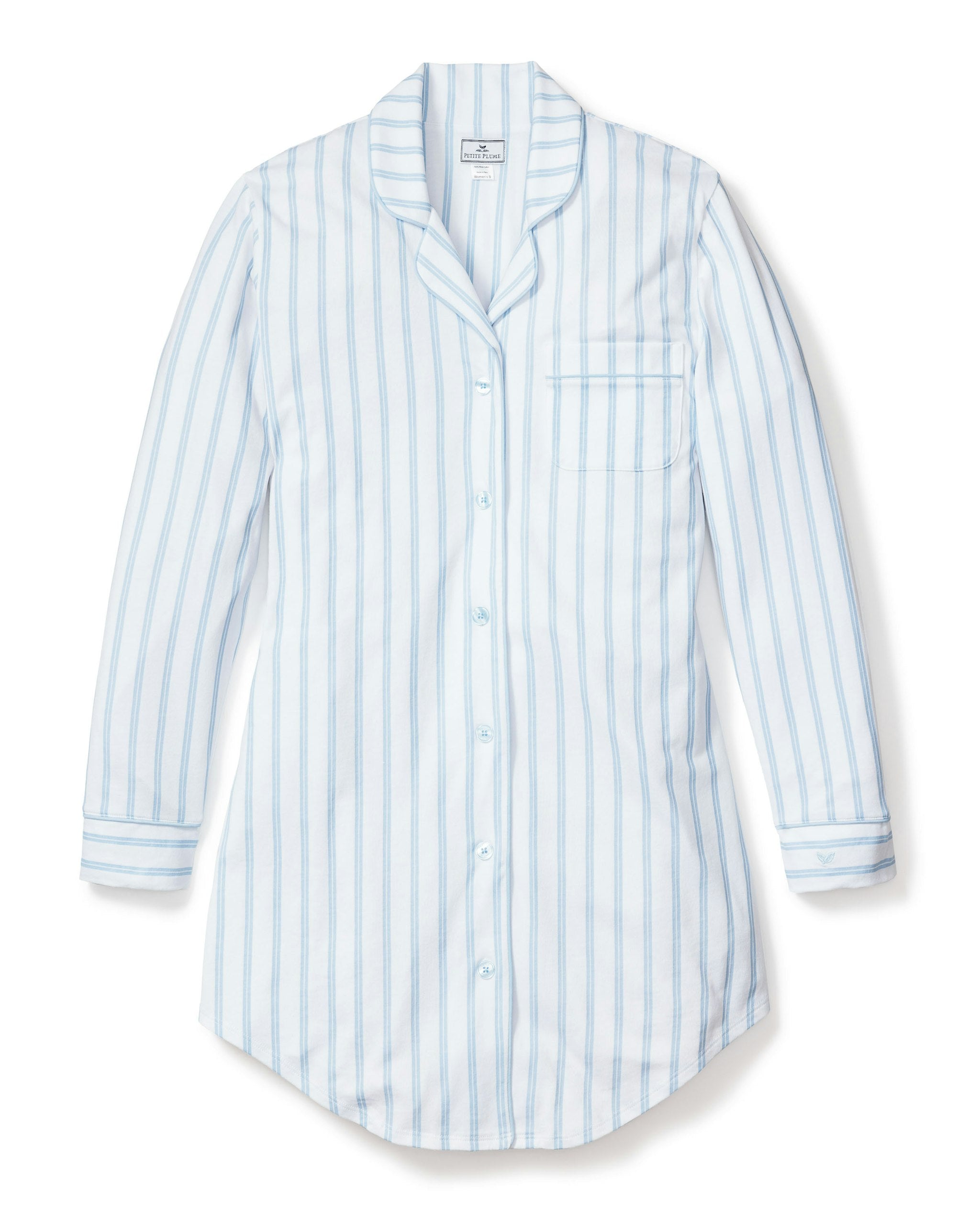 Women's Pima Nightshirt in Periwinkle and White Stripe
