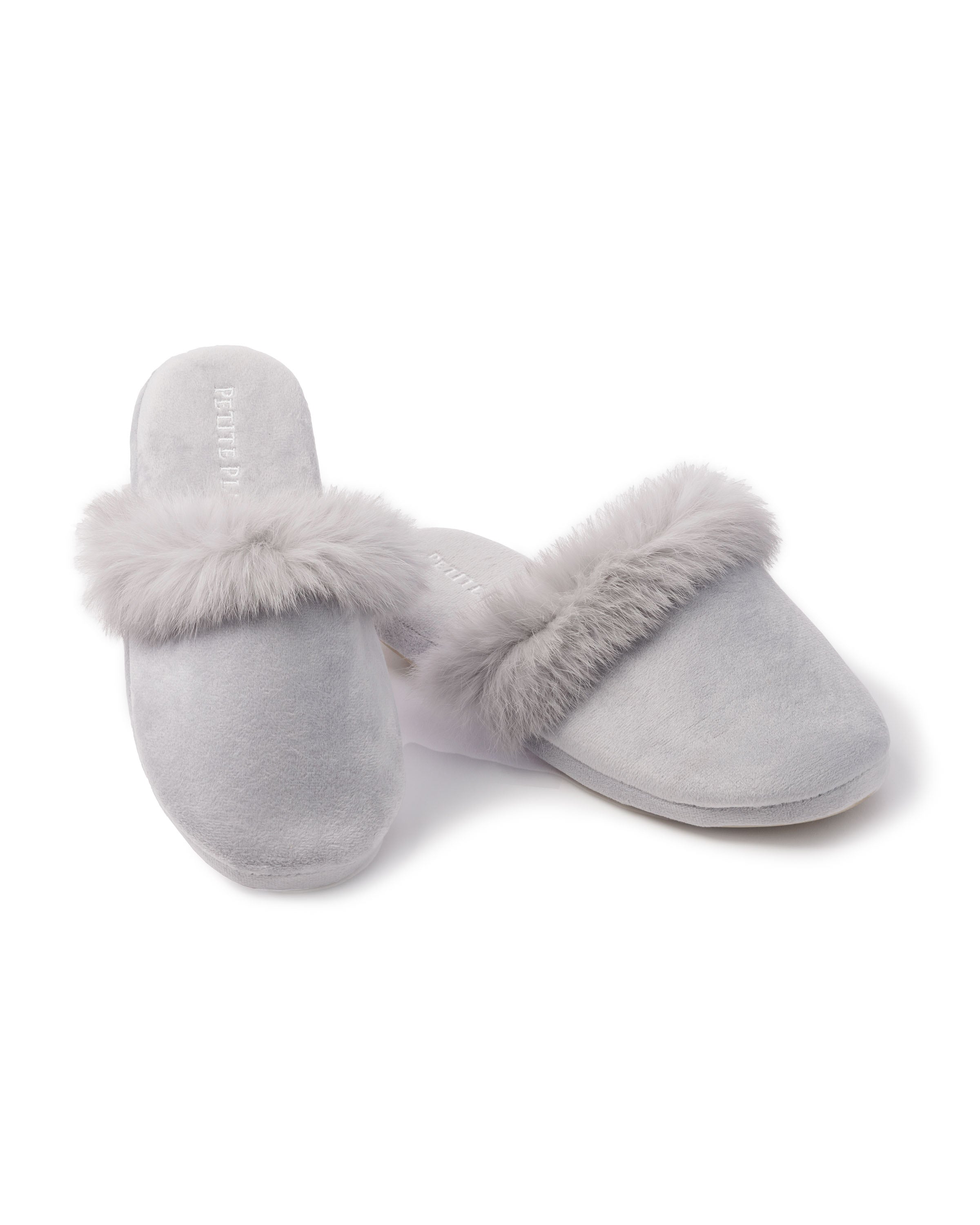 Women's Faux Fur Trim Slipper in Grey