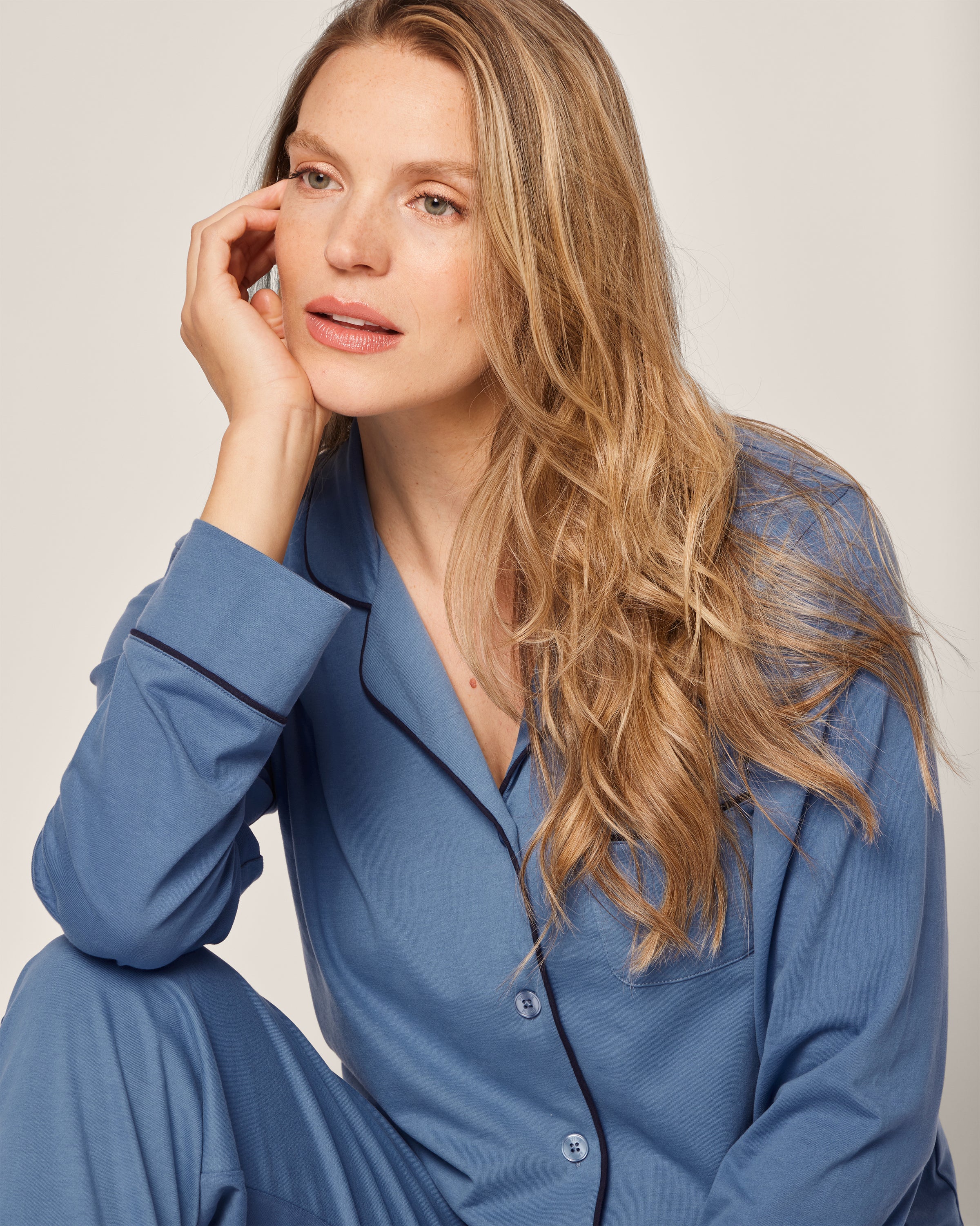 Women's Pima Pajama Set in Mystique Blue
