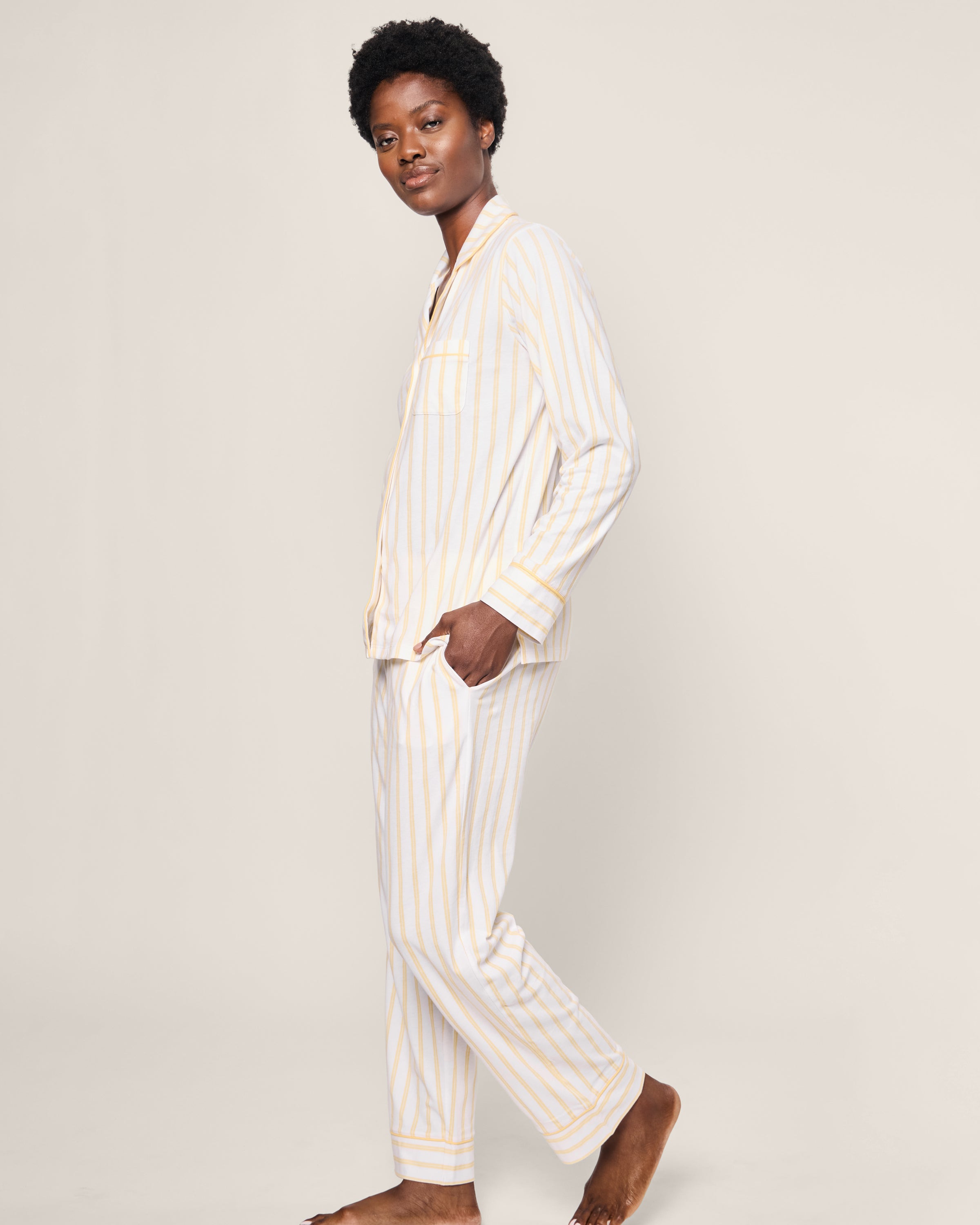 Women's Pima Pajama Set in Periwinkle and White Stripe