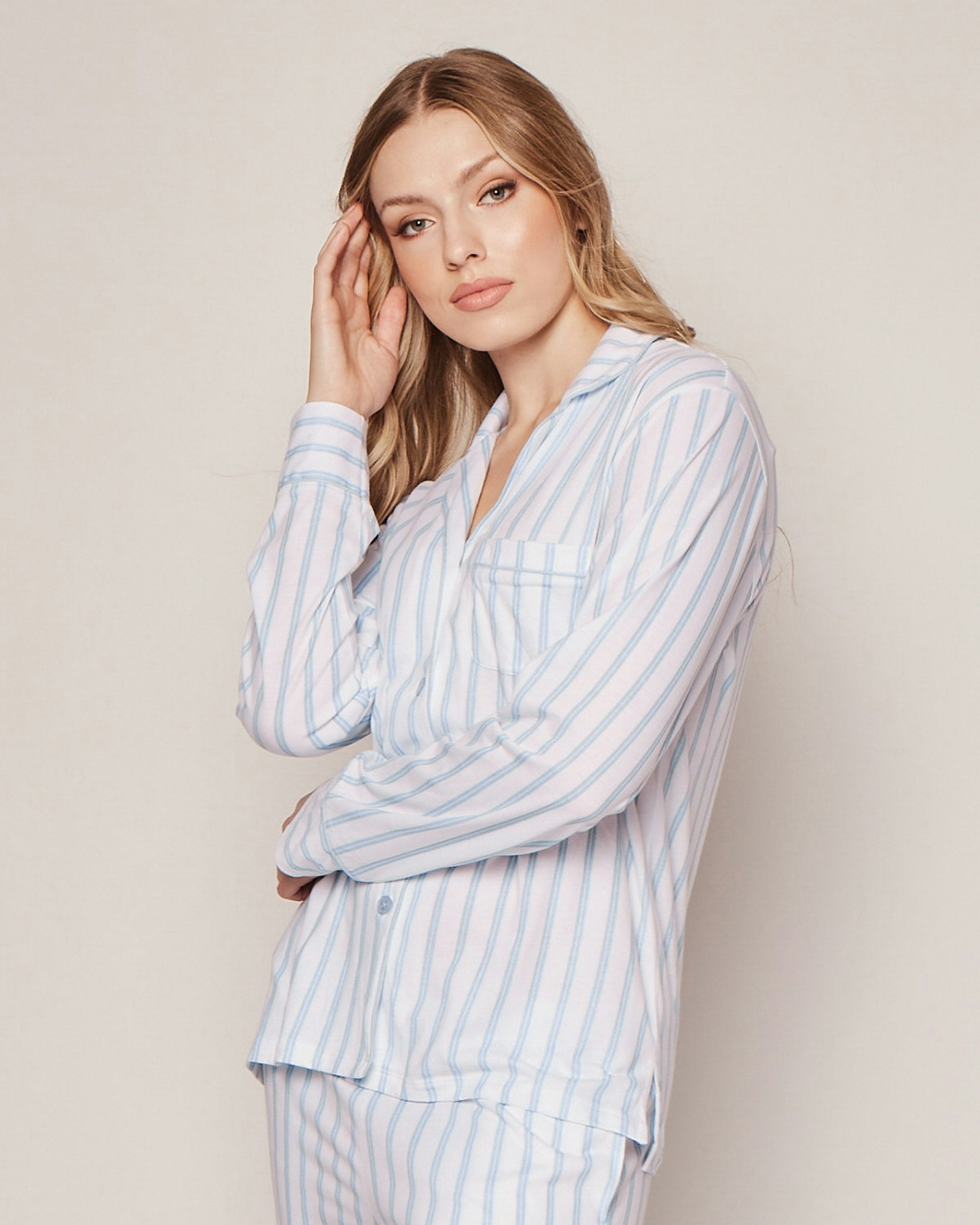 Women's Pima Pajama Set in Periwinkle and White Stripe