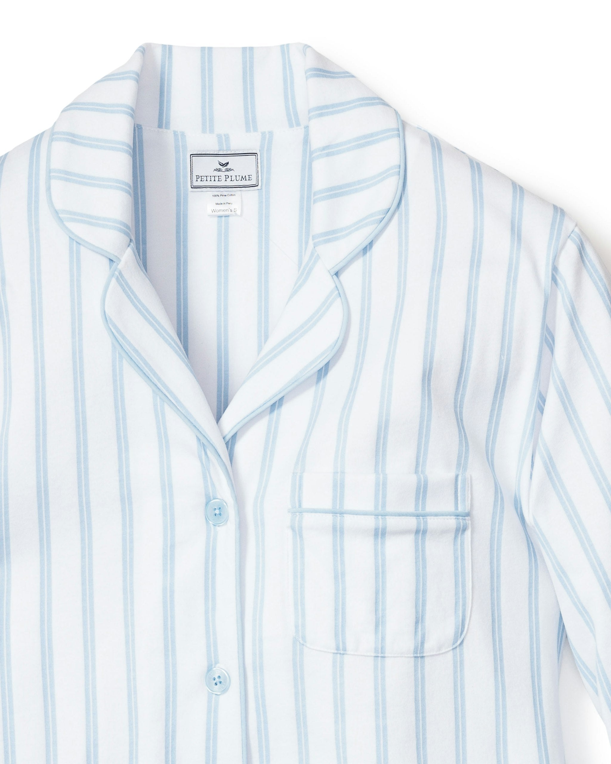 Women's Pima Pajama Set in Periwinkle and White Stripe
