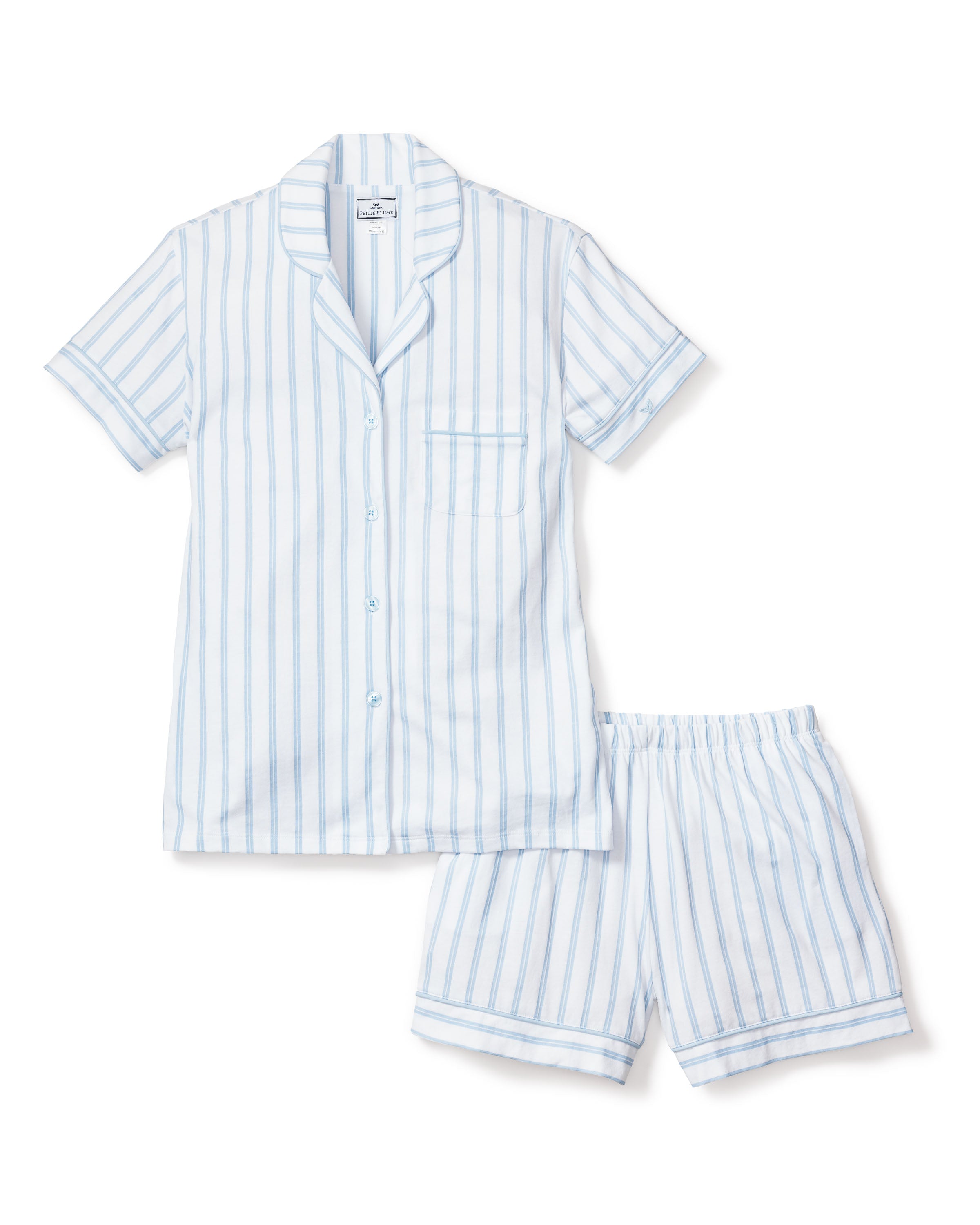 Women's Pima Pajama Short Set in Periwinkle and White Stripe