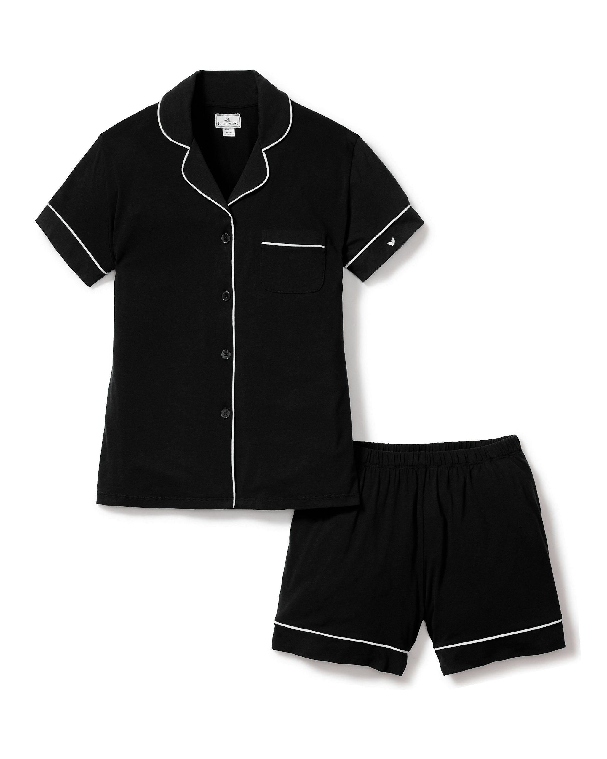 Women's Pima Short Sleeve Short Set in Black