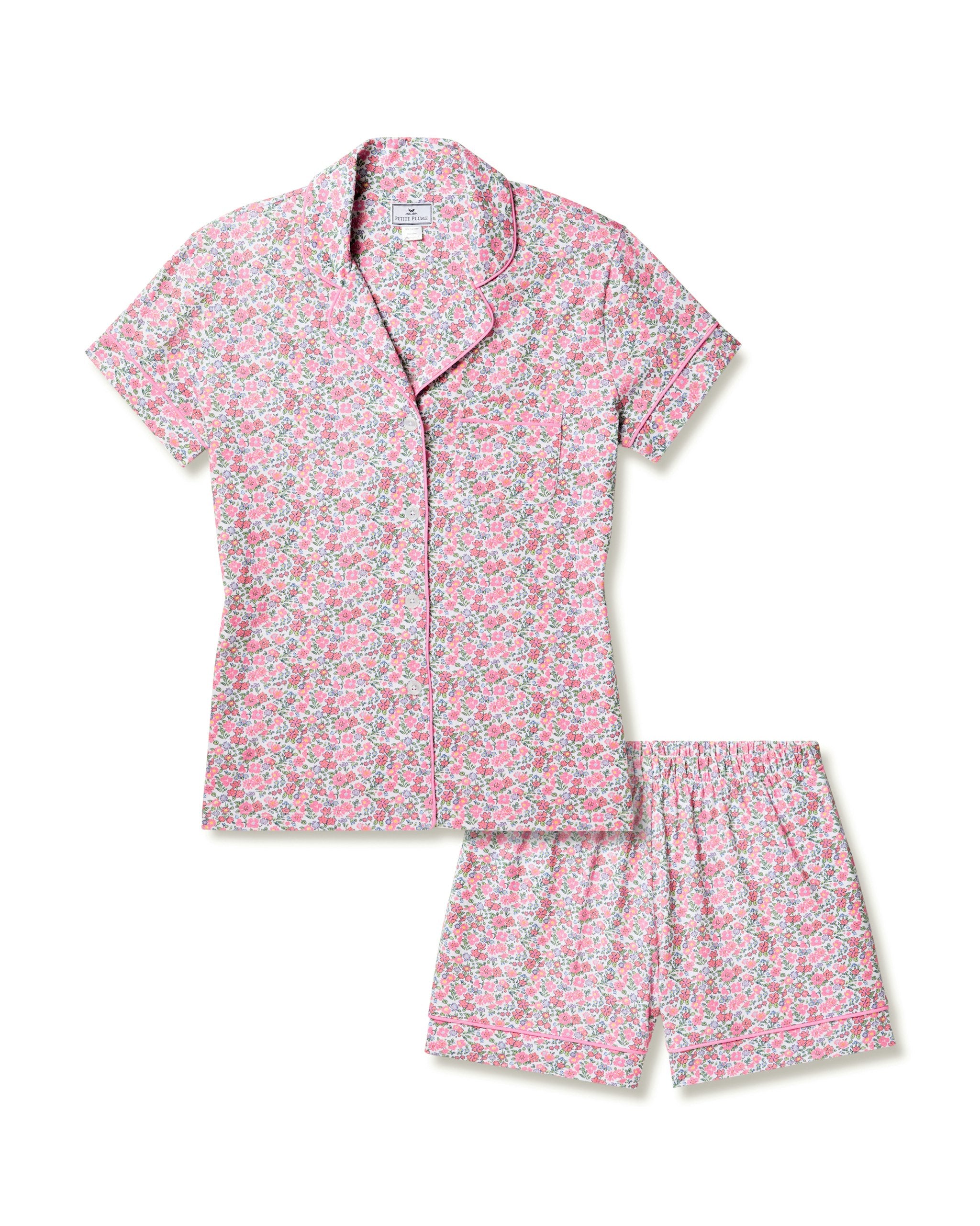 Women's Pima Short Sleeve Short Set in Fleurs de Rose
