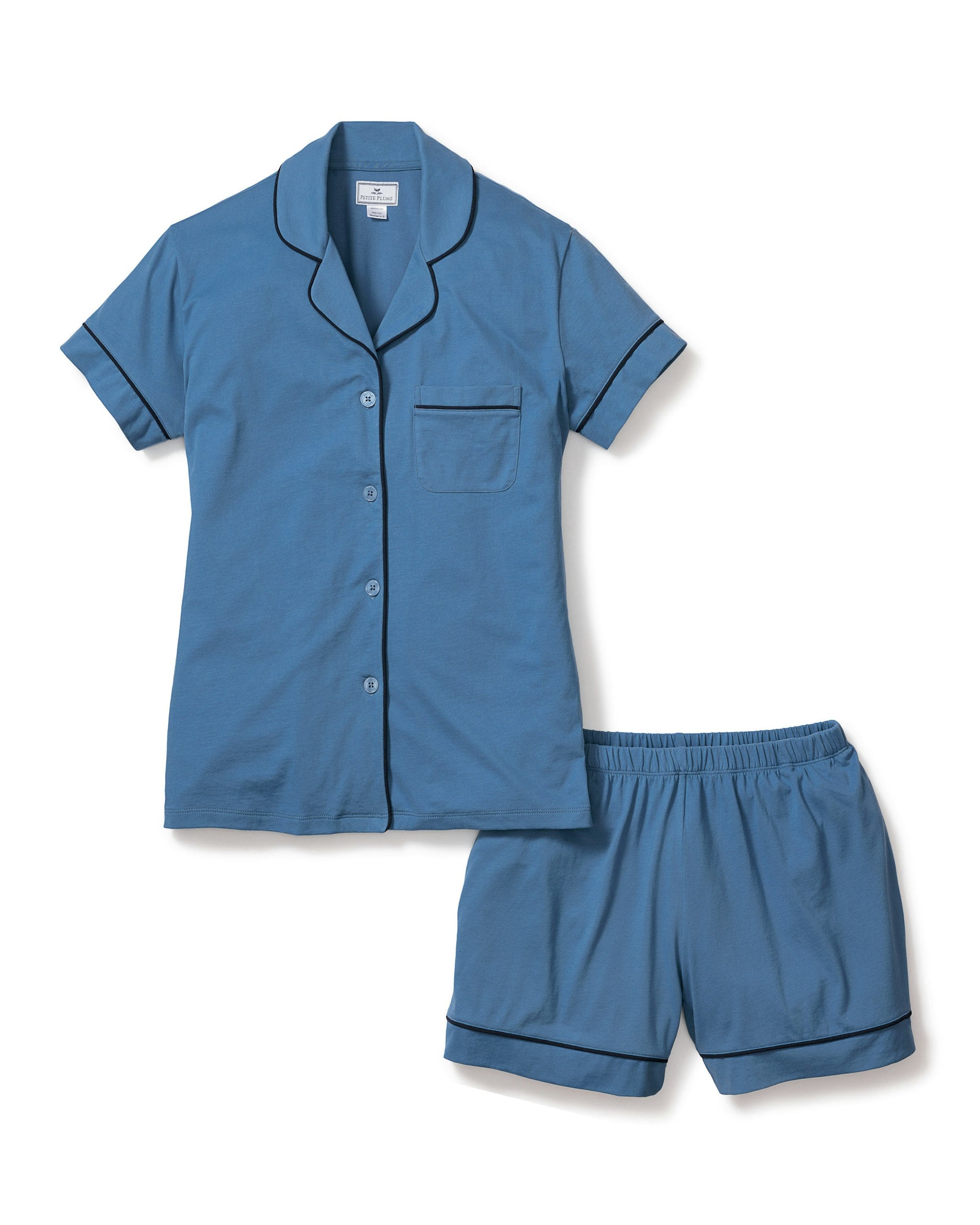 Women's Pima Short Sleeve Short Set in Mystique Blue