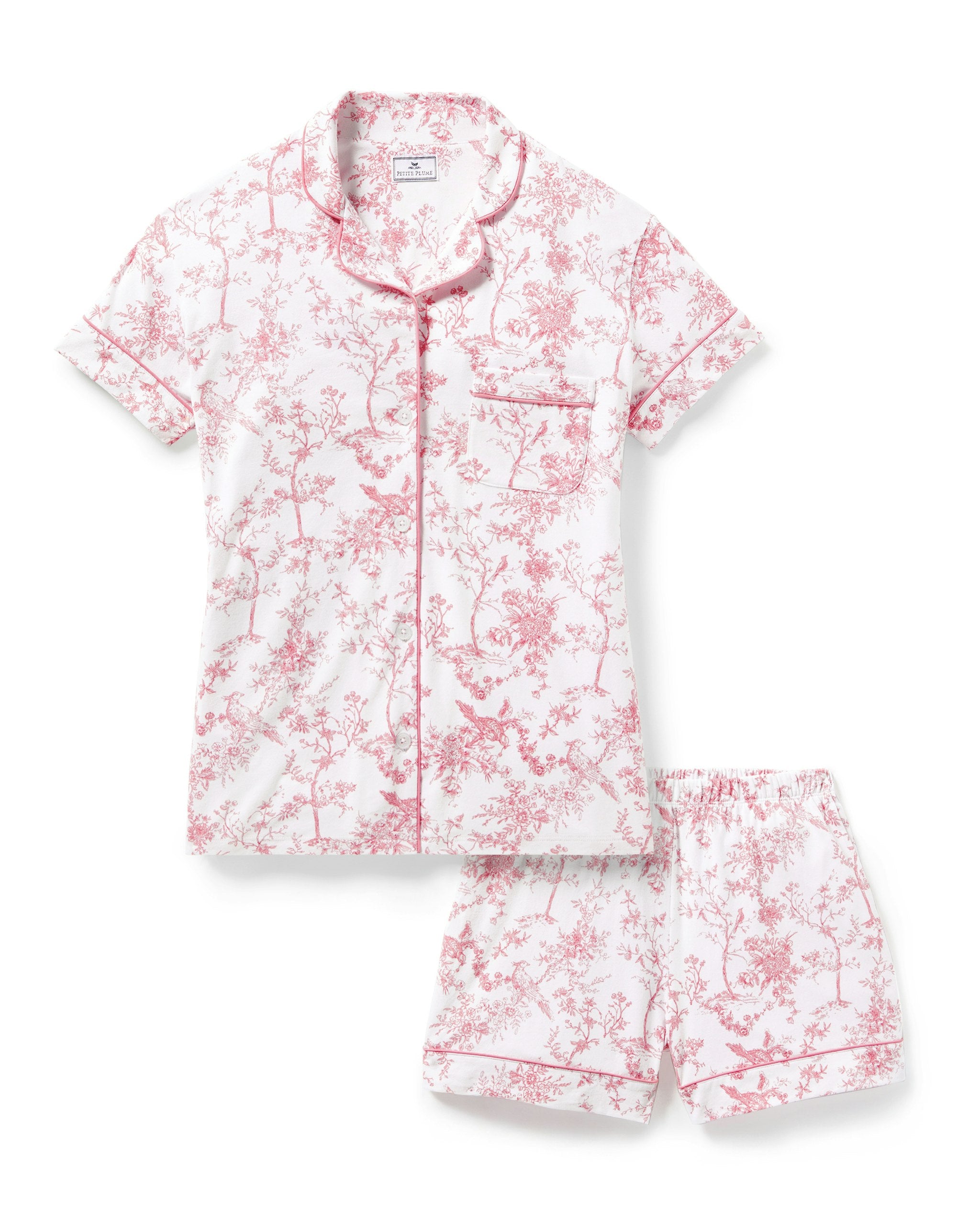 Women's Pima Short Sleeve Short Set in Pink Timeless Toile