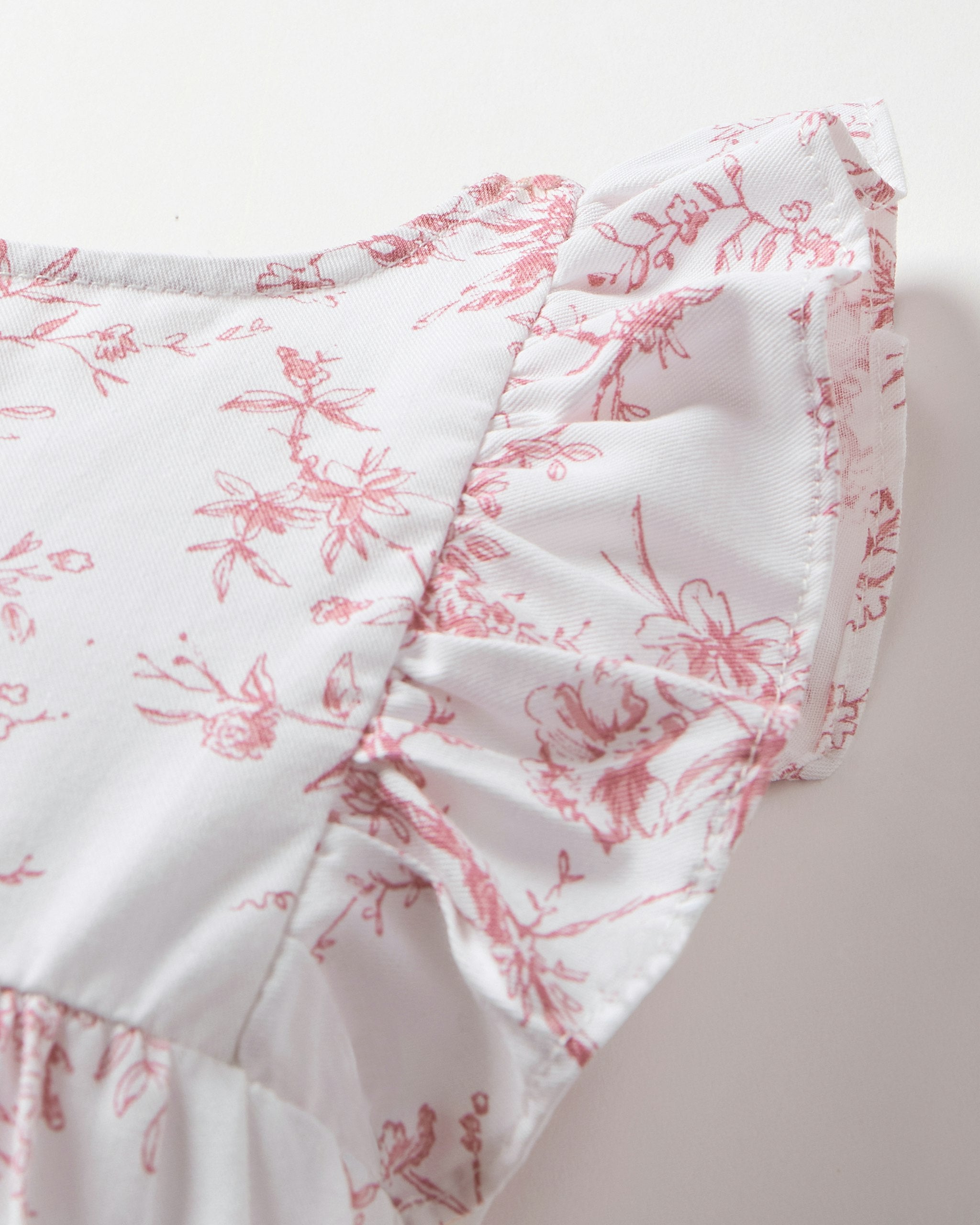Baby's Twill Ruffled Romper in Pink Timeless Toile
