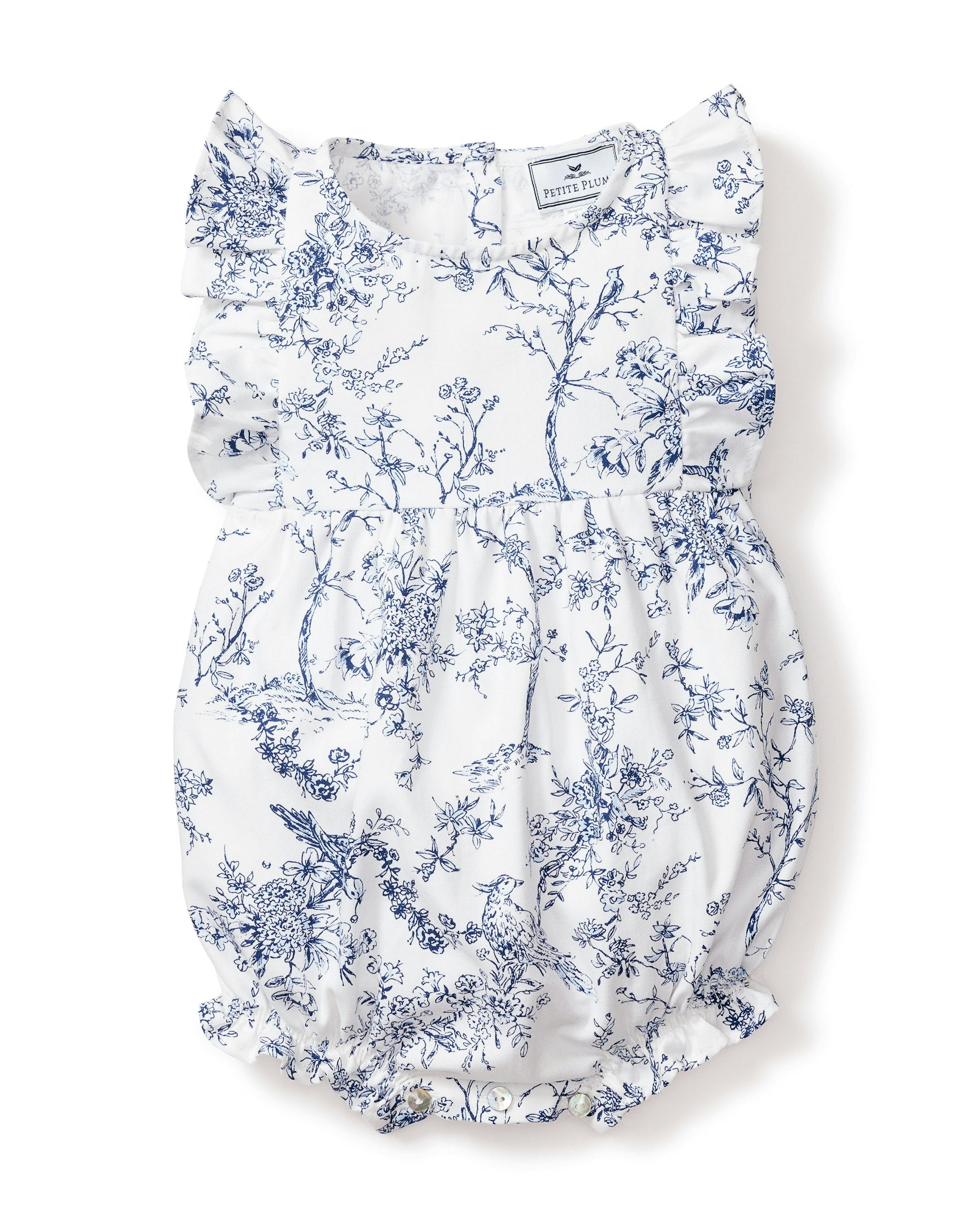Baby's Twill Ruffled Romper in Pink Timeless Toile