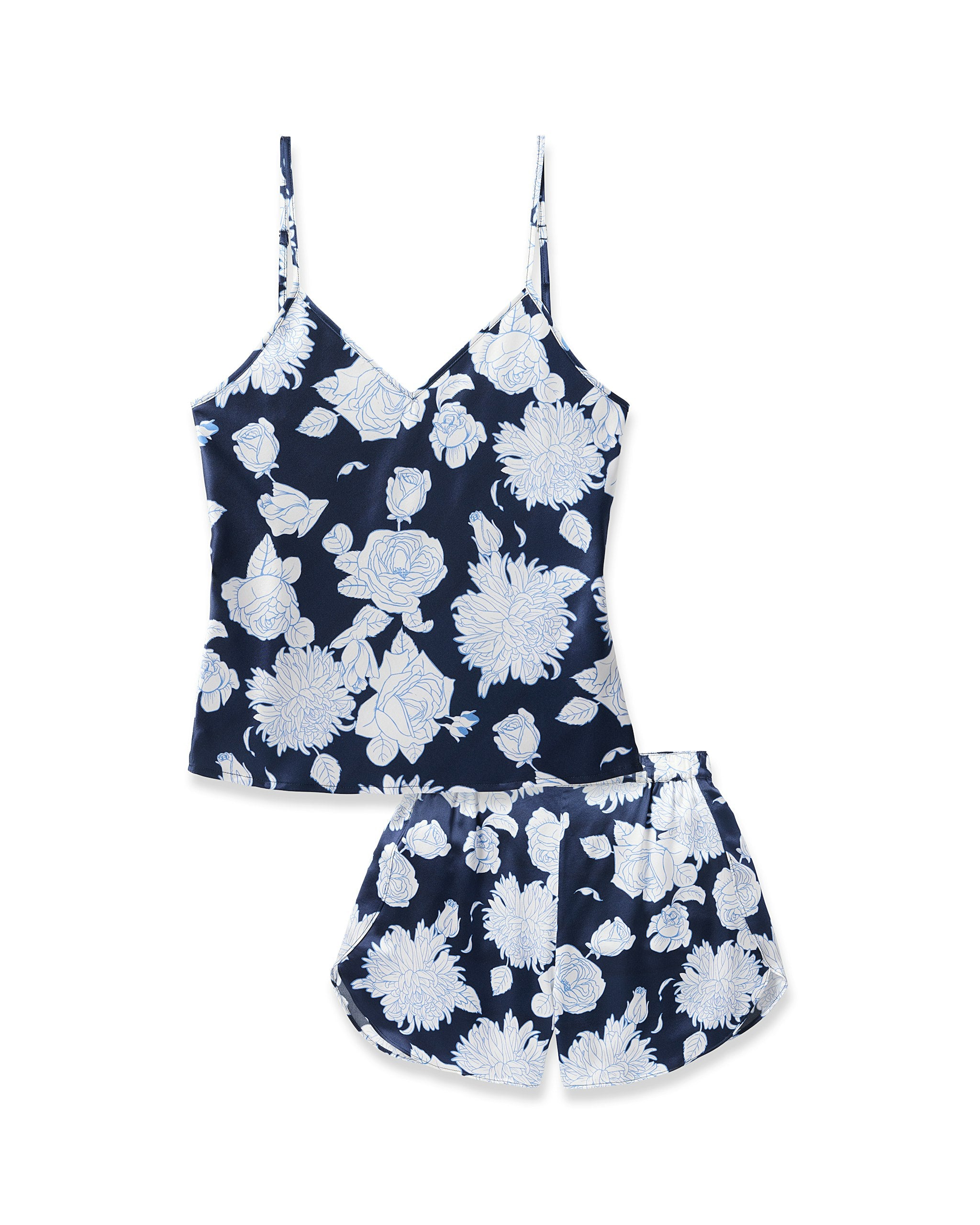 Women's Silk Cami Short Set in Midnight Blooms