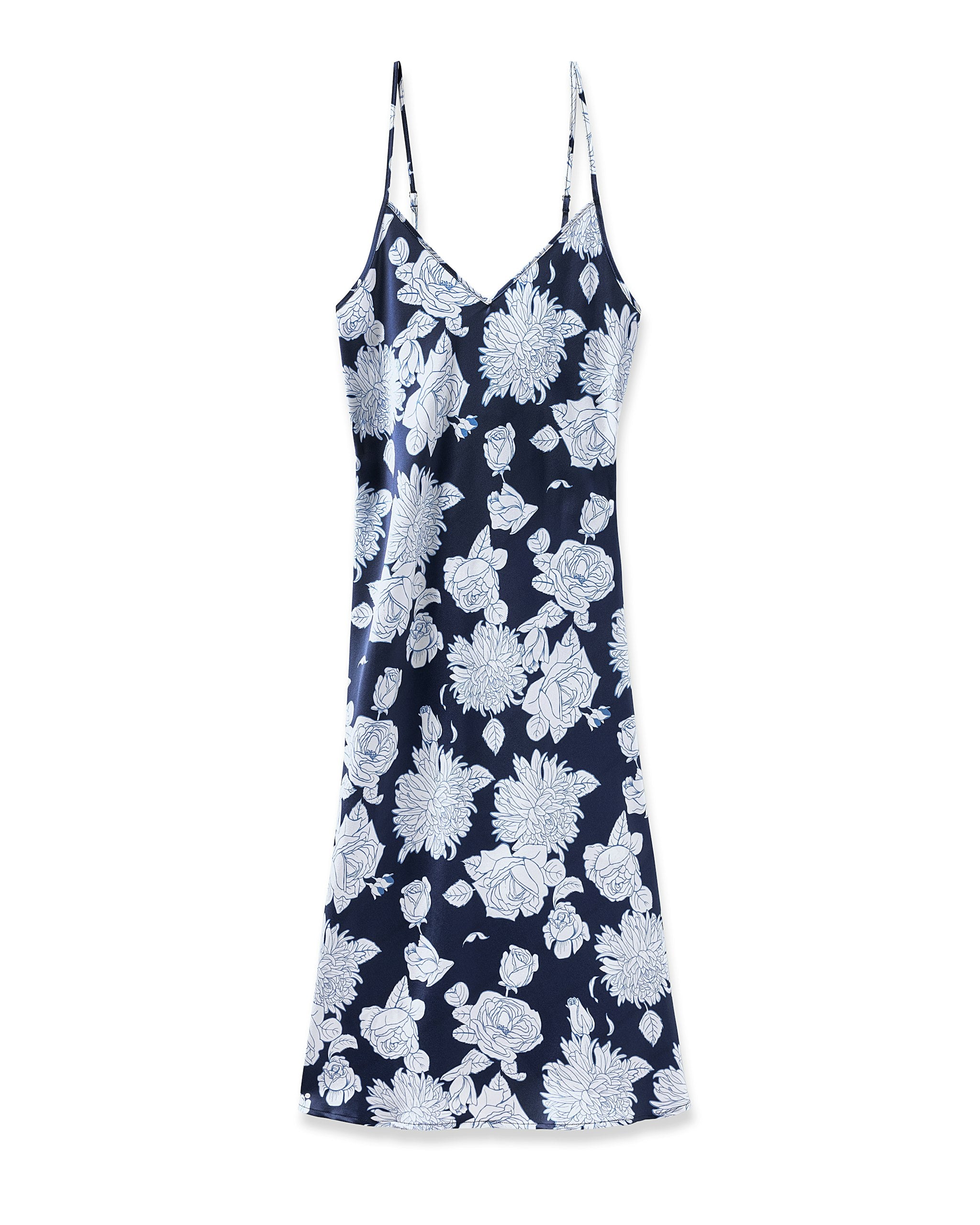 Women's Silk Cosette Nightgown in Midnight Blooms
