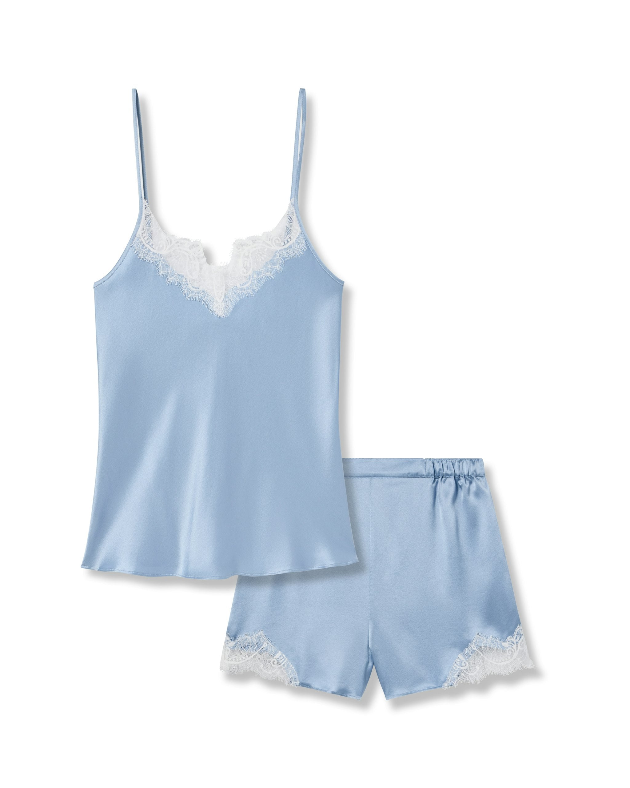 Women's Silk Lace Cami Short Set in Periwinkle