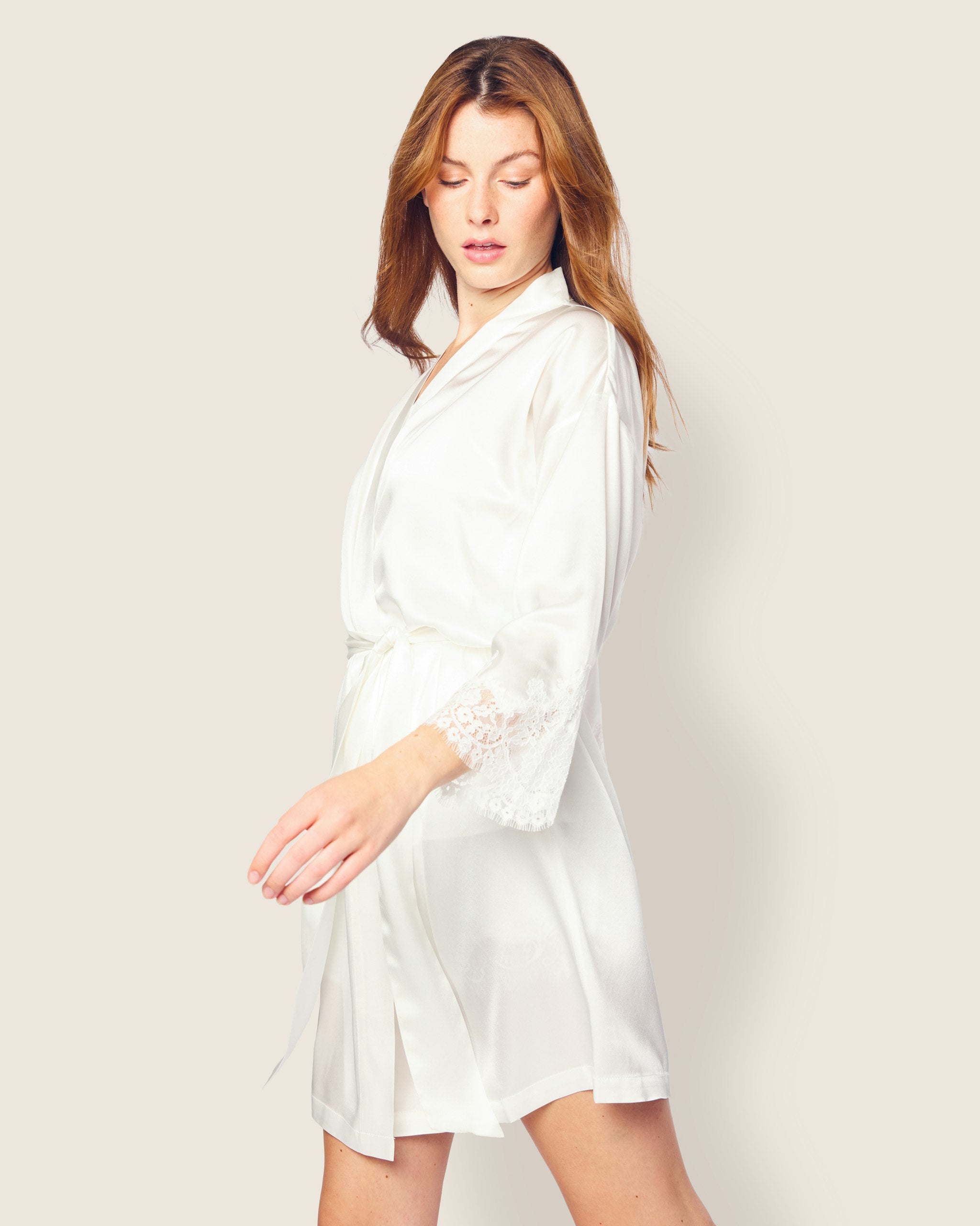 Women's Silk Lace Robe in Periwinkle