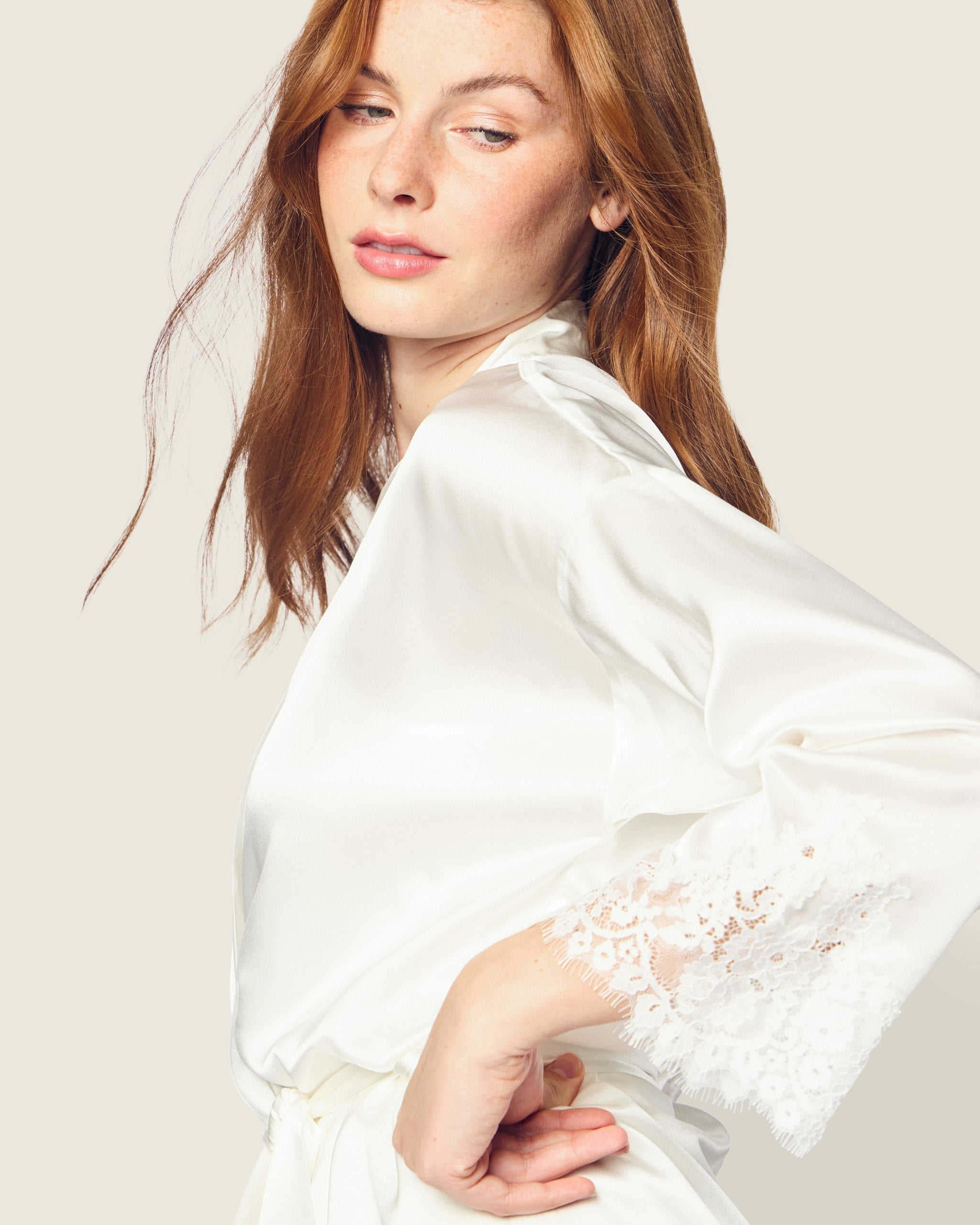 Women's Silk Lace Robe in Periwinkle
