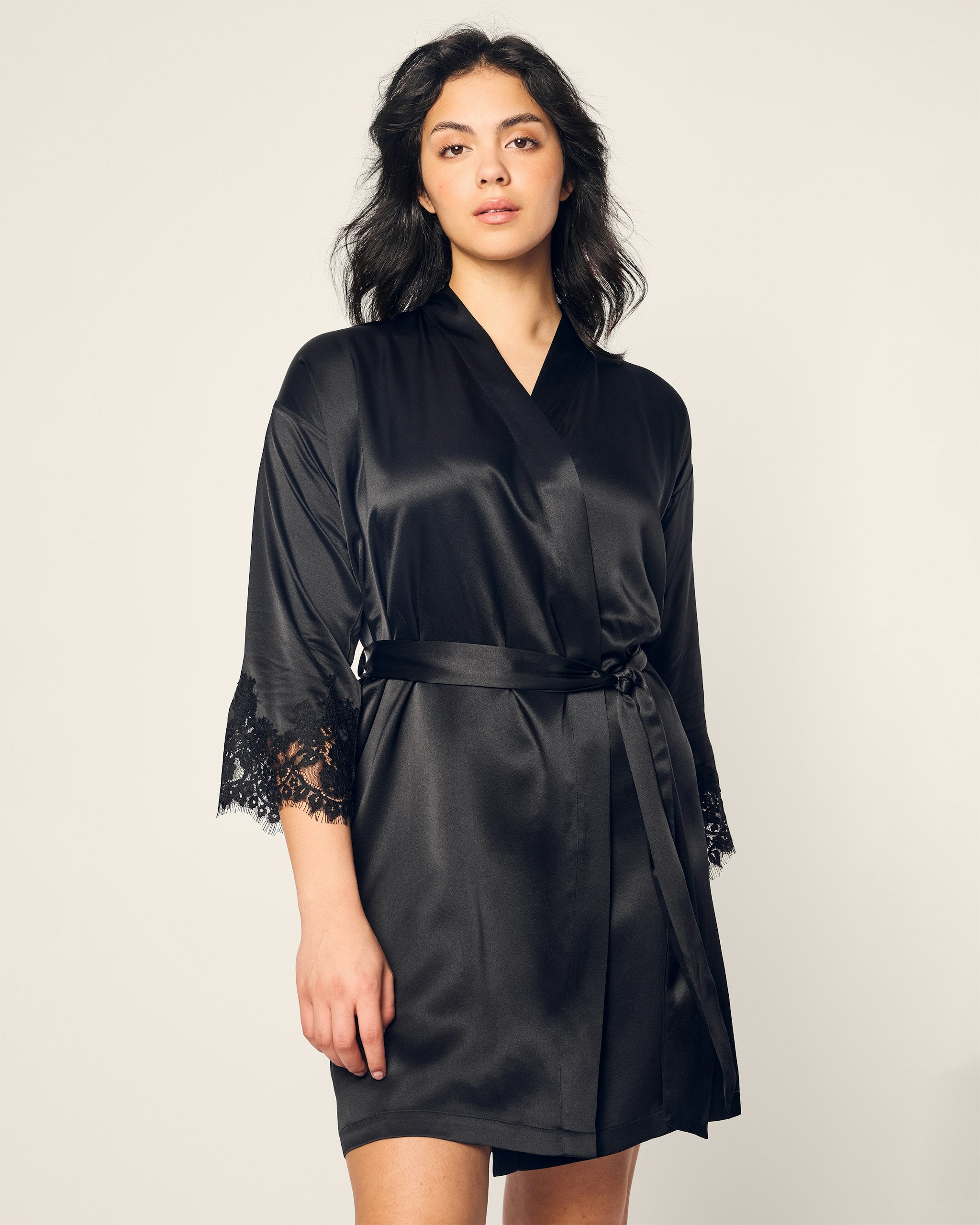 Women's Silk Lace Robe in Periwinkle