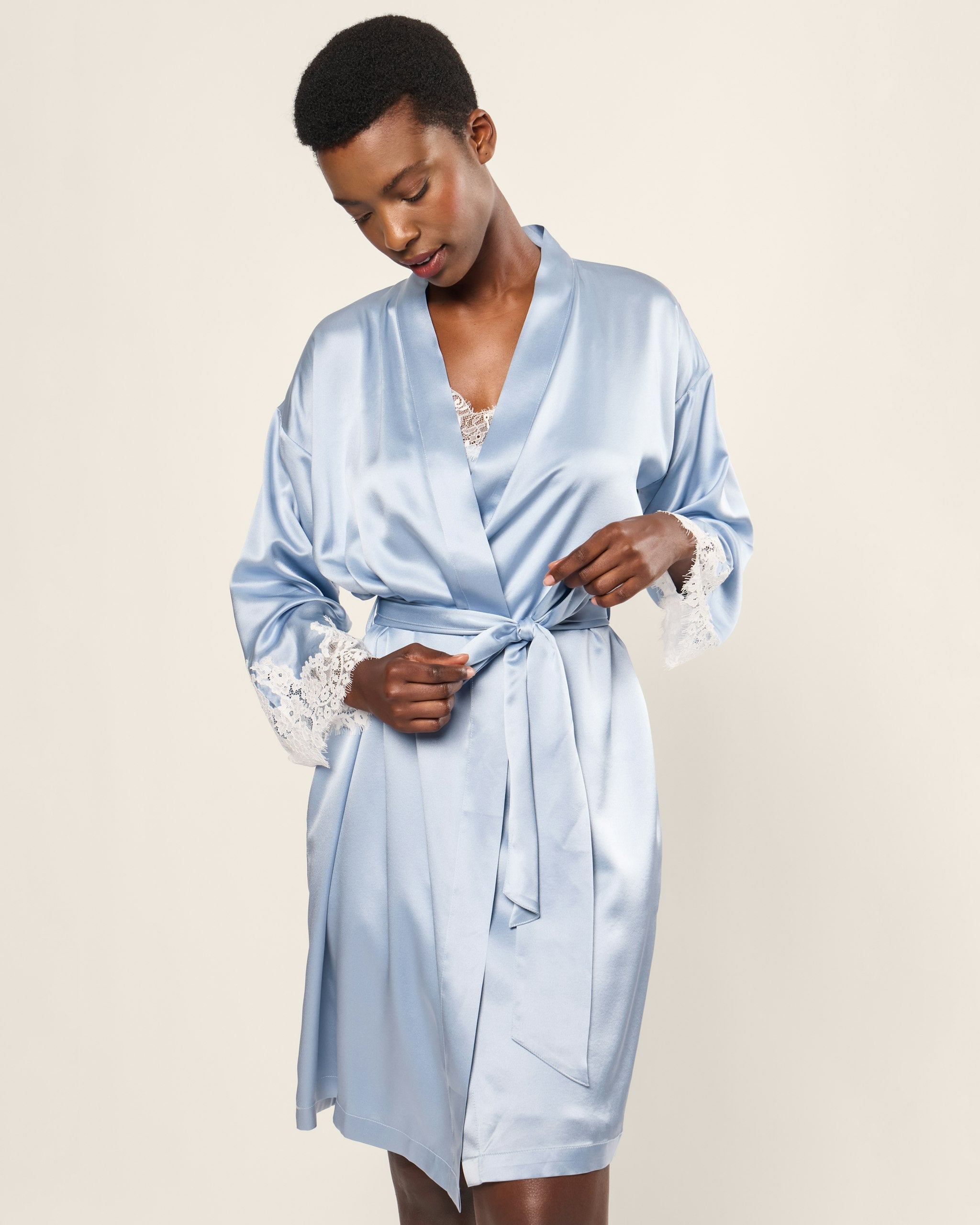Women's Silk Lace Robe in Periwinkle