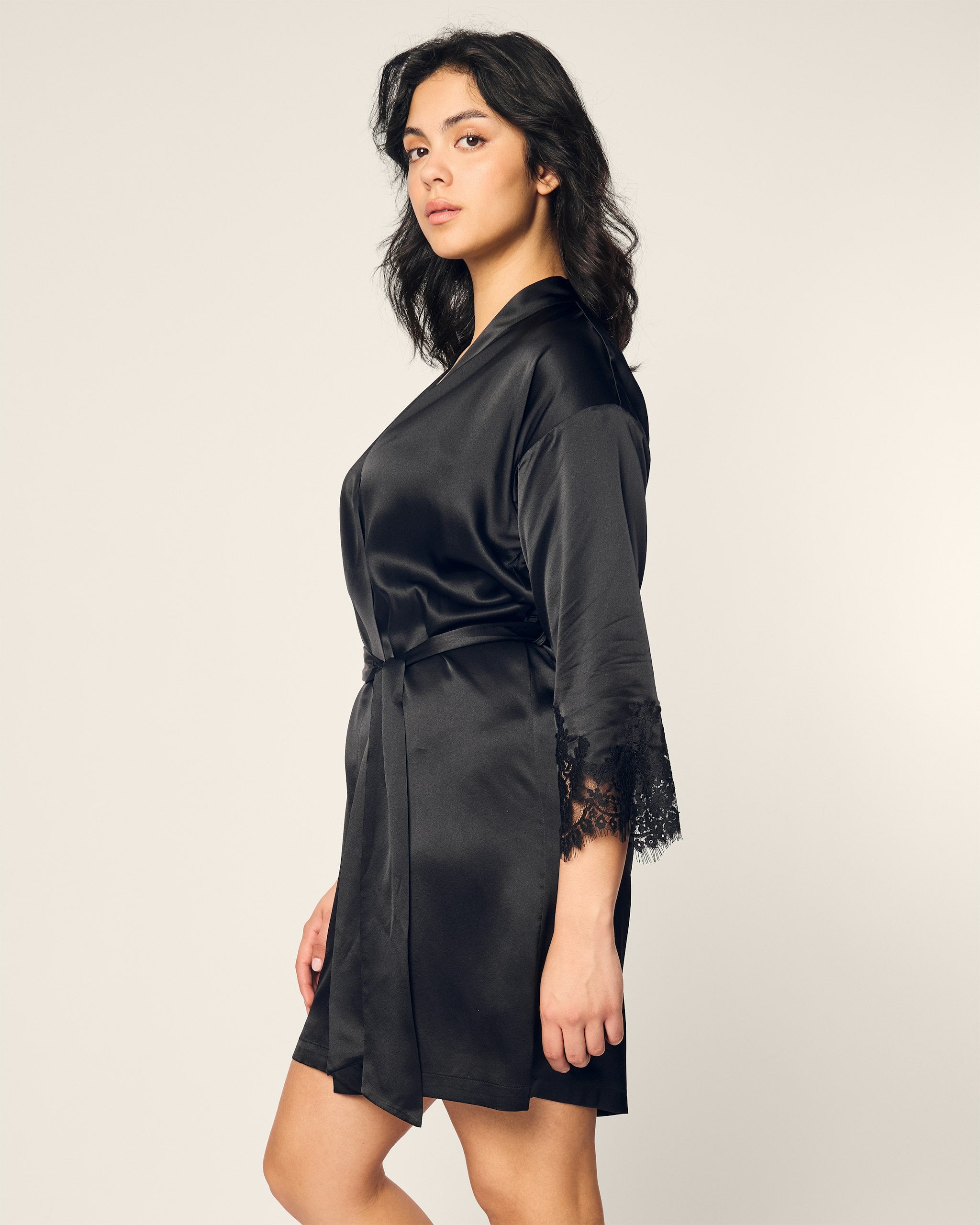 Women's Silk Lace Robe in Periwinkle