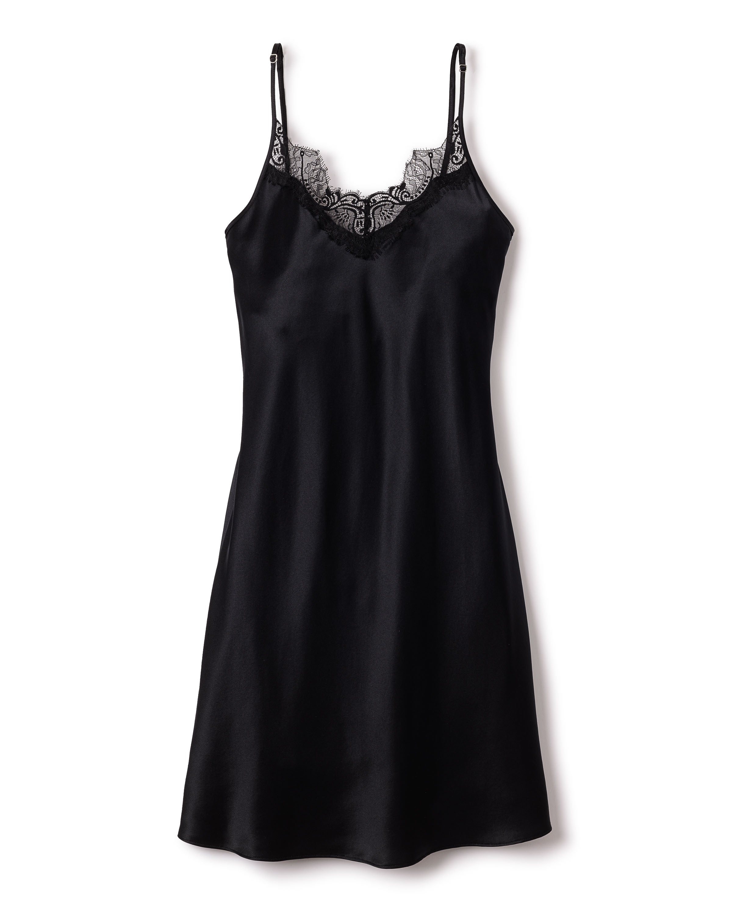 Women's Silk Lace Slip Dress in Black