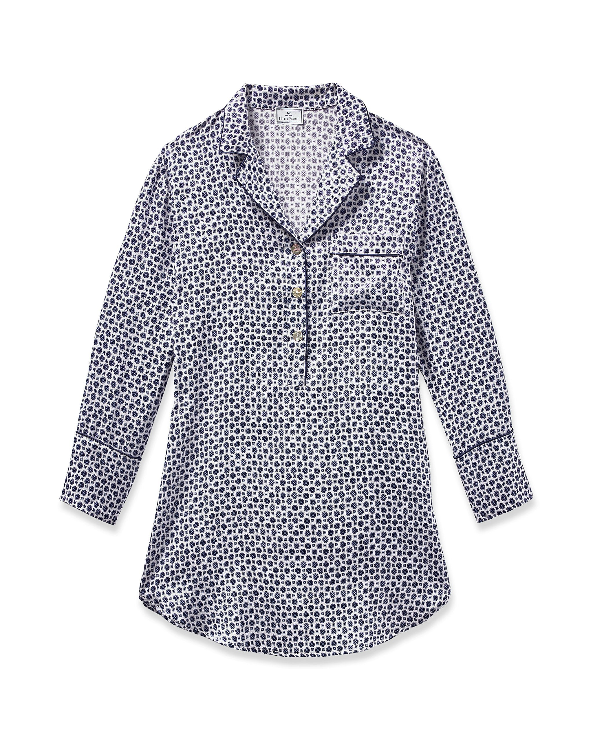 Women's Silk Nightshirt in Navy Foulard