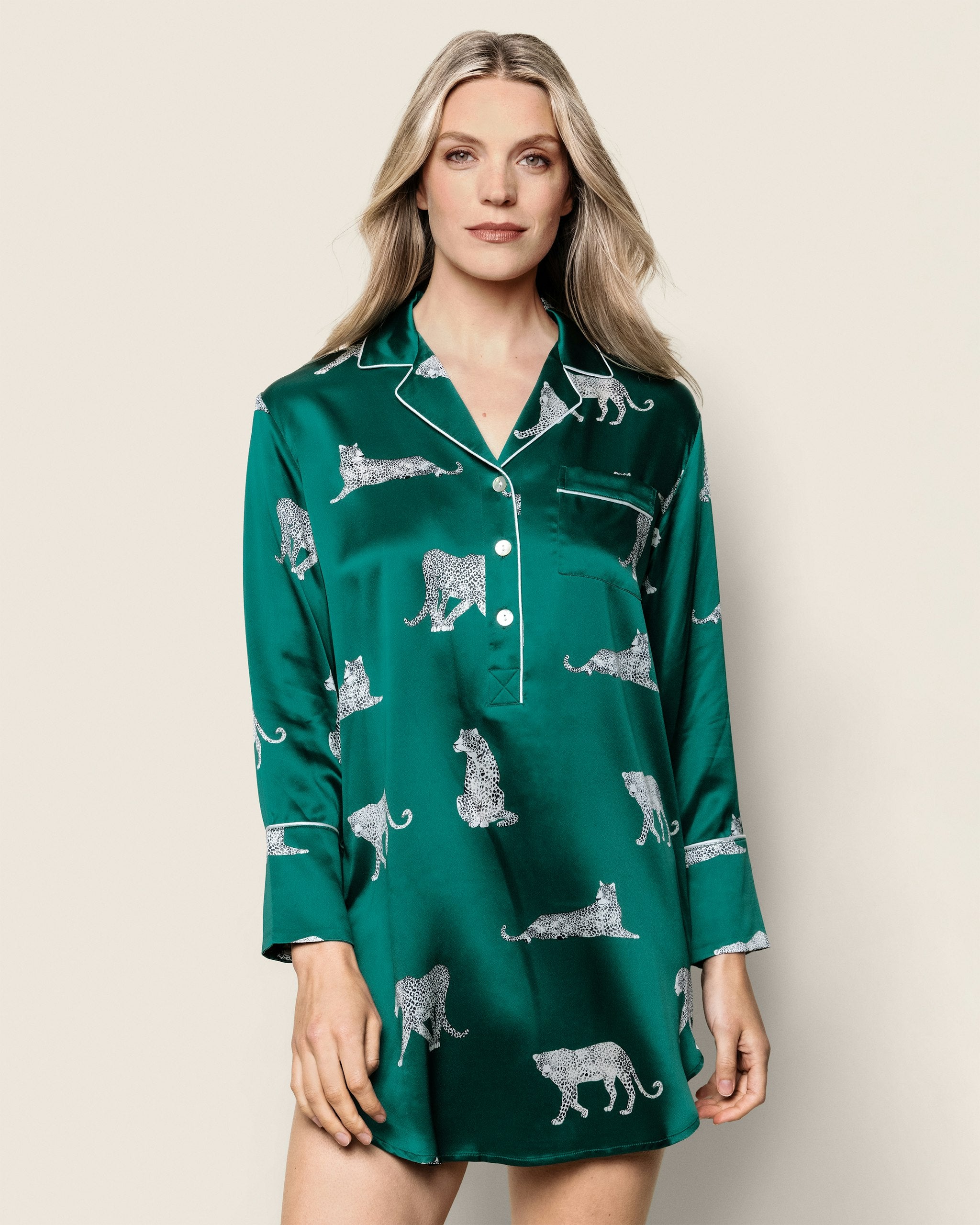 Women's Silk Nightshirt in Panthere De Luxe