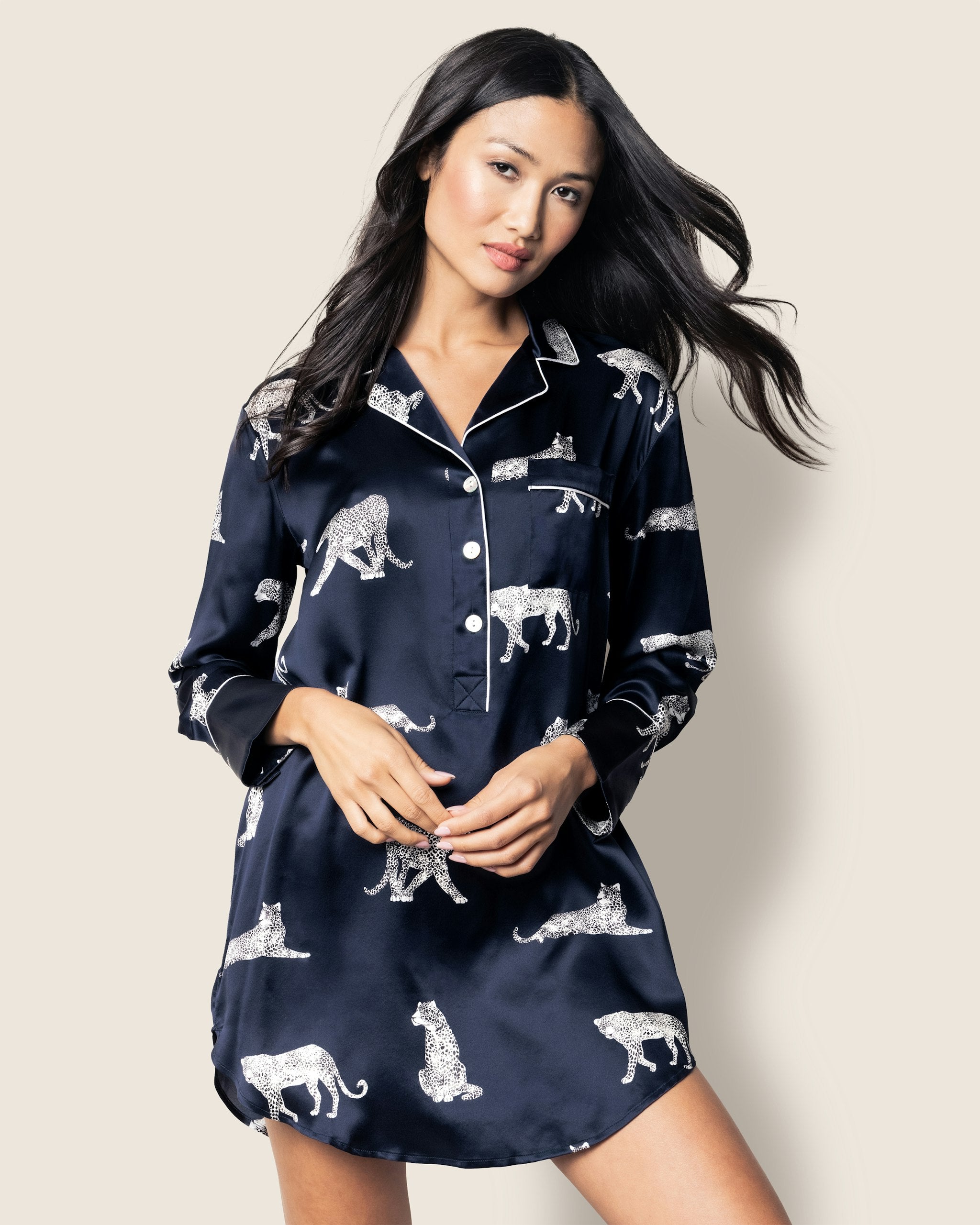 Women's Silk Nightshirt in Panthere De Luxe