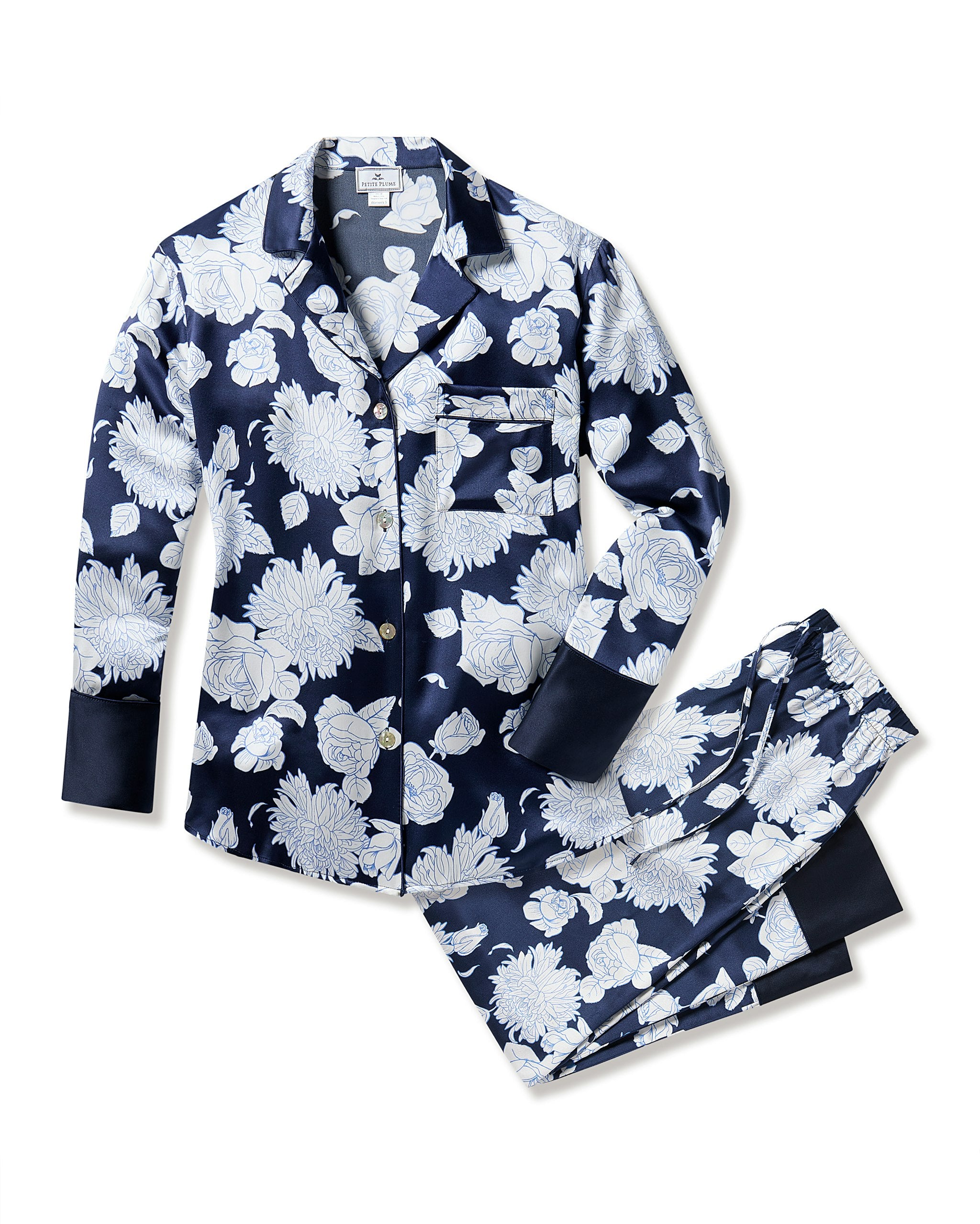 Women's Silk Pajama Set in Midnight Blooms