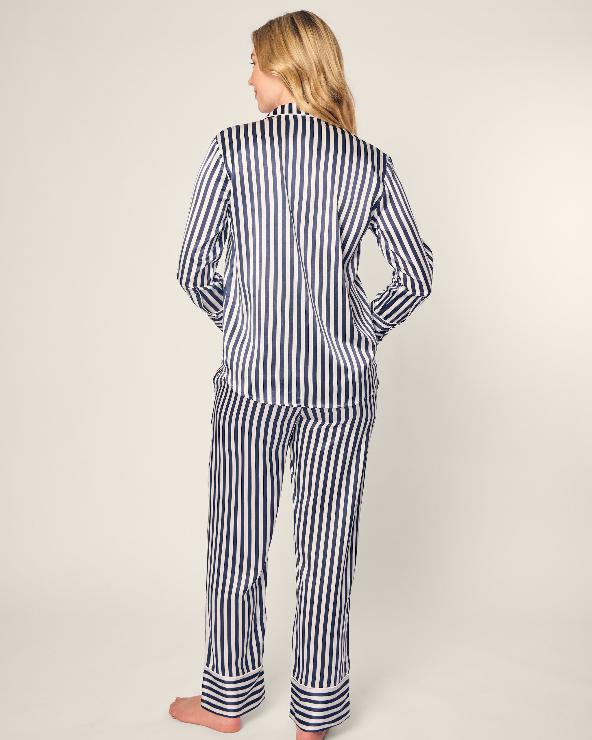 Women's Silk Pajama Set in Pink Stripe