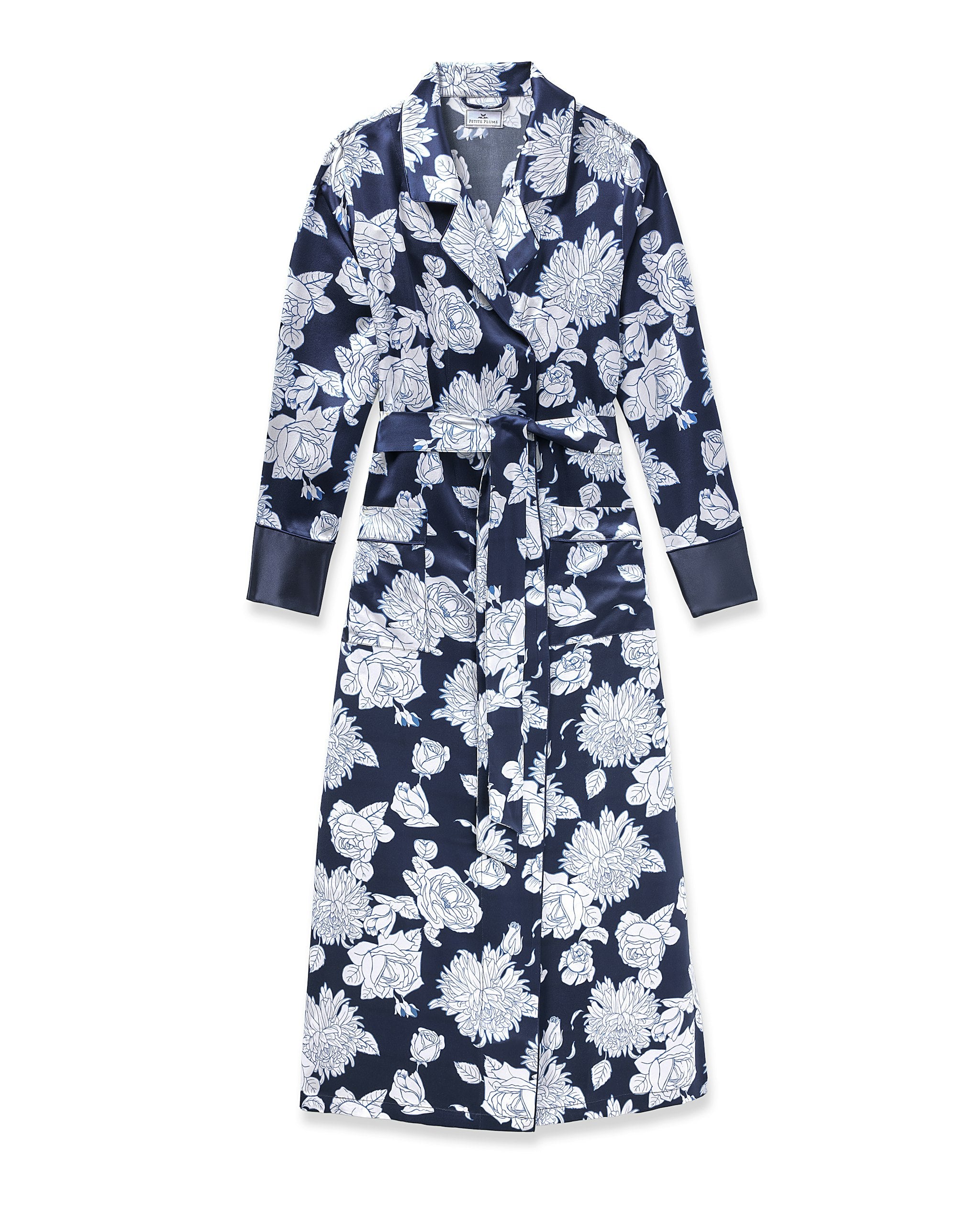 Women's Silk Robe in Midnight Blooms