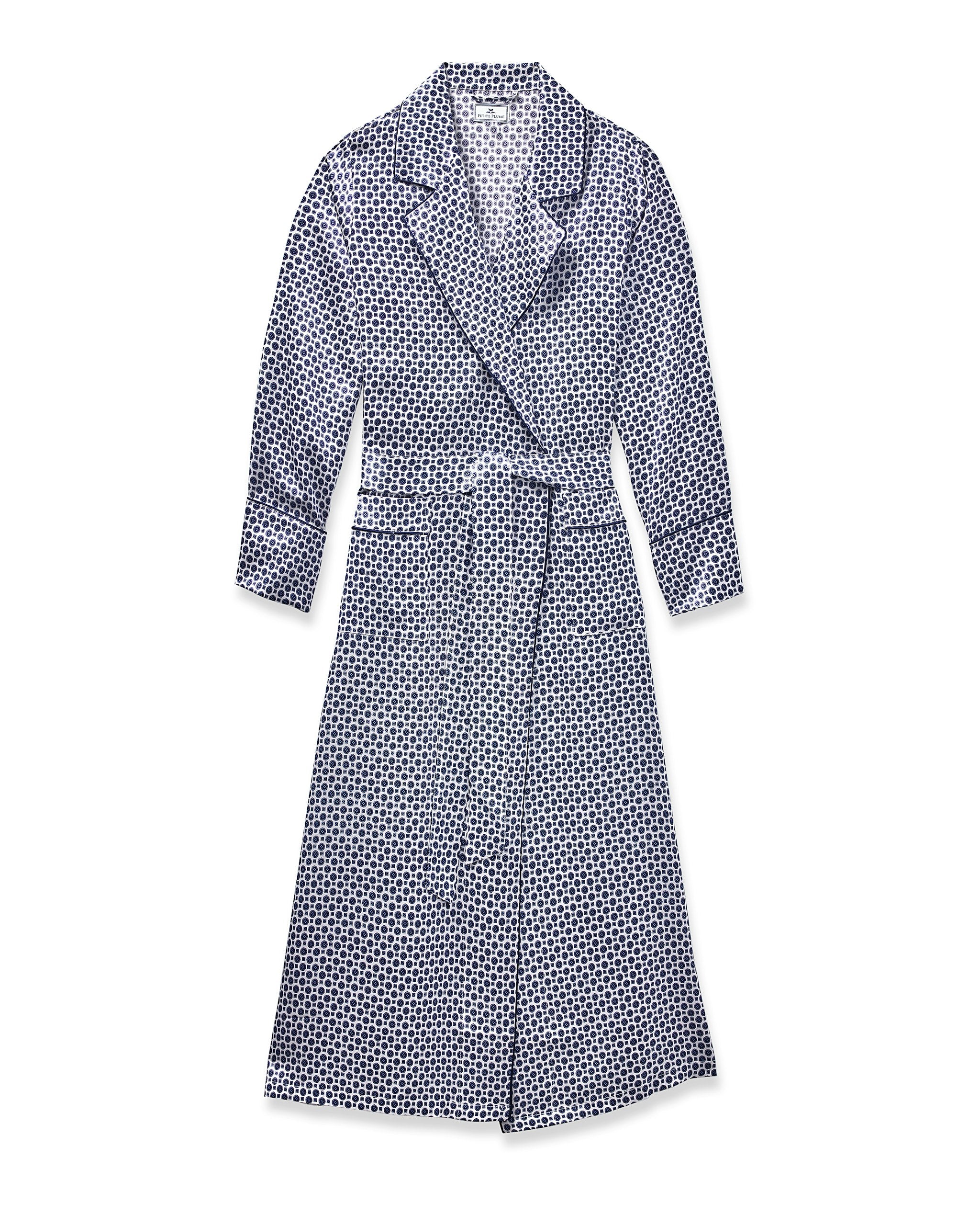 Women's Silk Robe in Navy Foulard