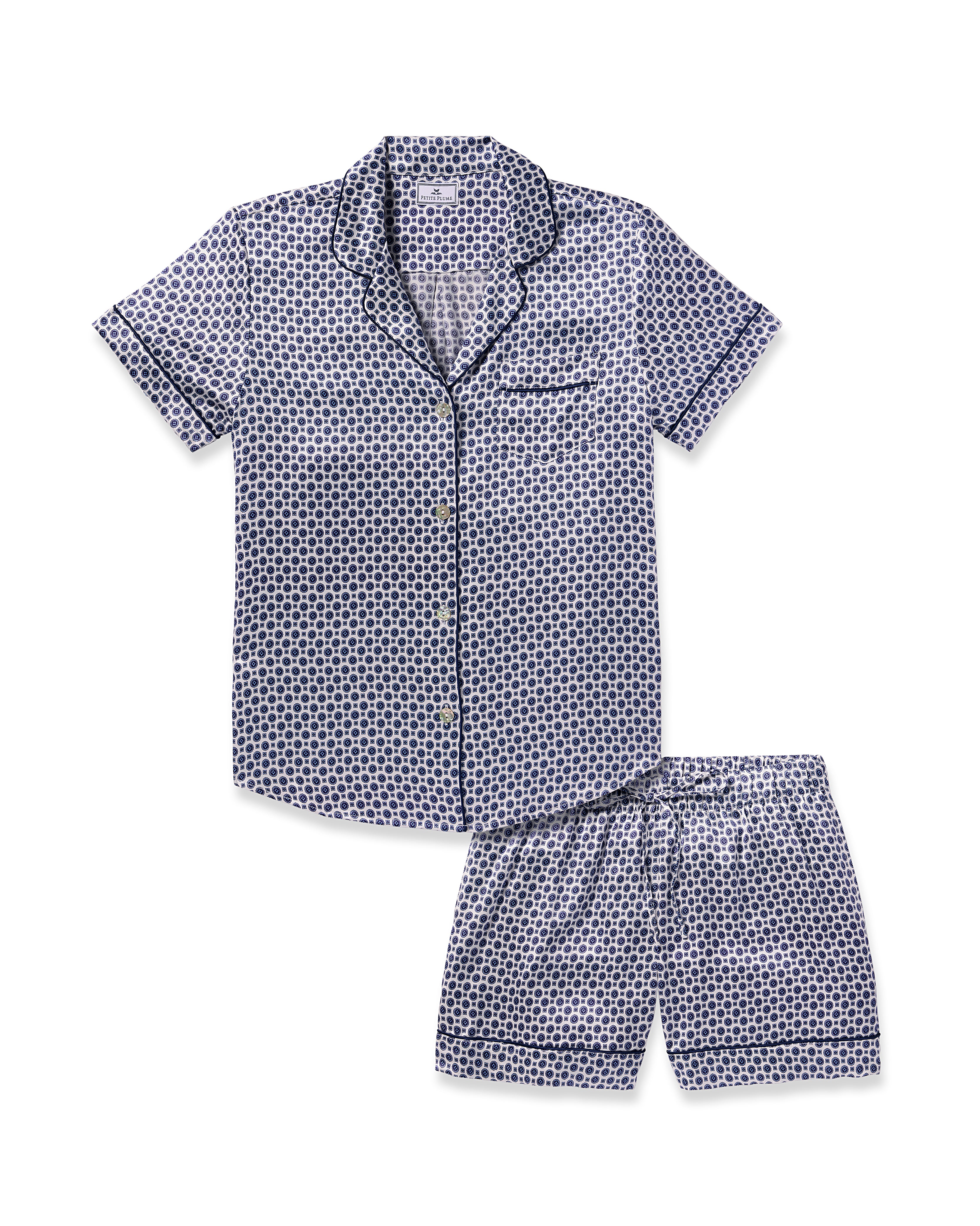 Women's Silk Short Set in Navy Foulard