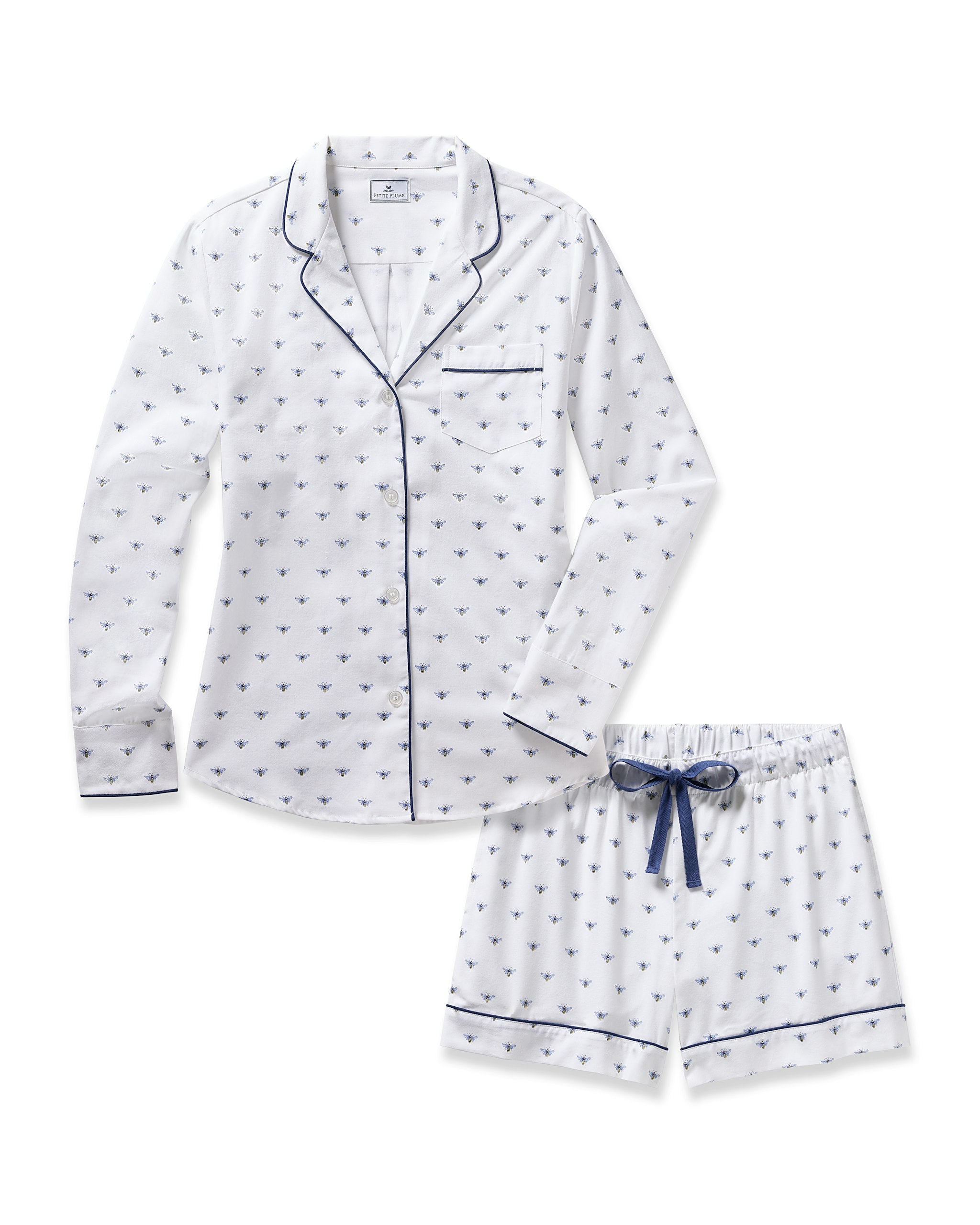 Women's Twill Long Sleeve Short Set in Buzzing Bees