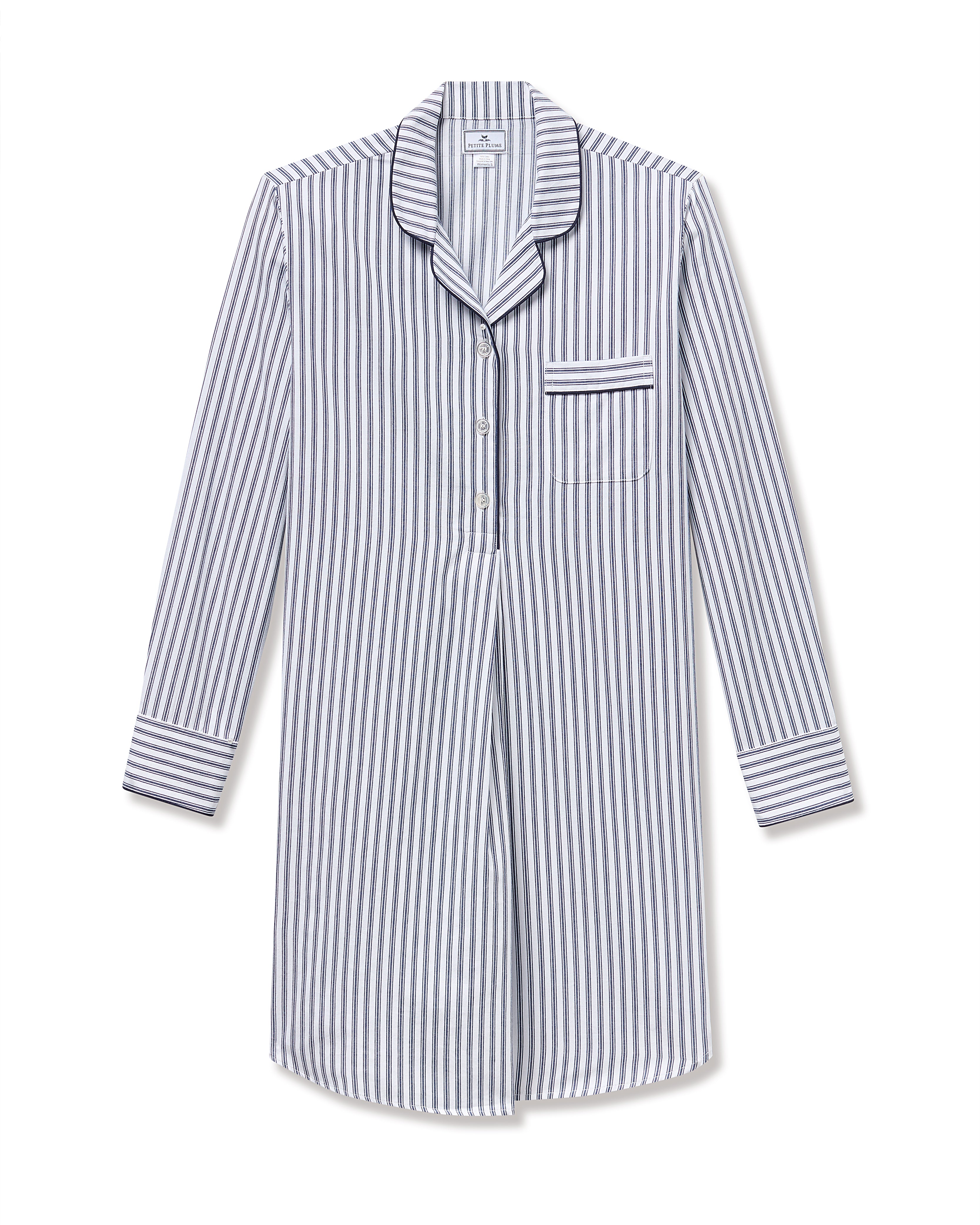 Women's Twill Maternity Nightshirt in Navy French Ticking