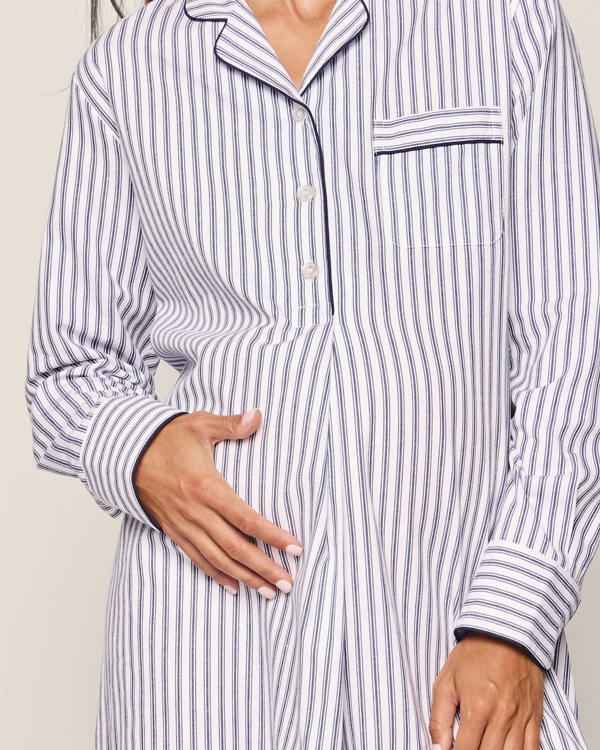 Women's Twill Maternity Nightshirt in Navy French Ticking