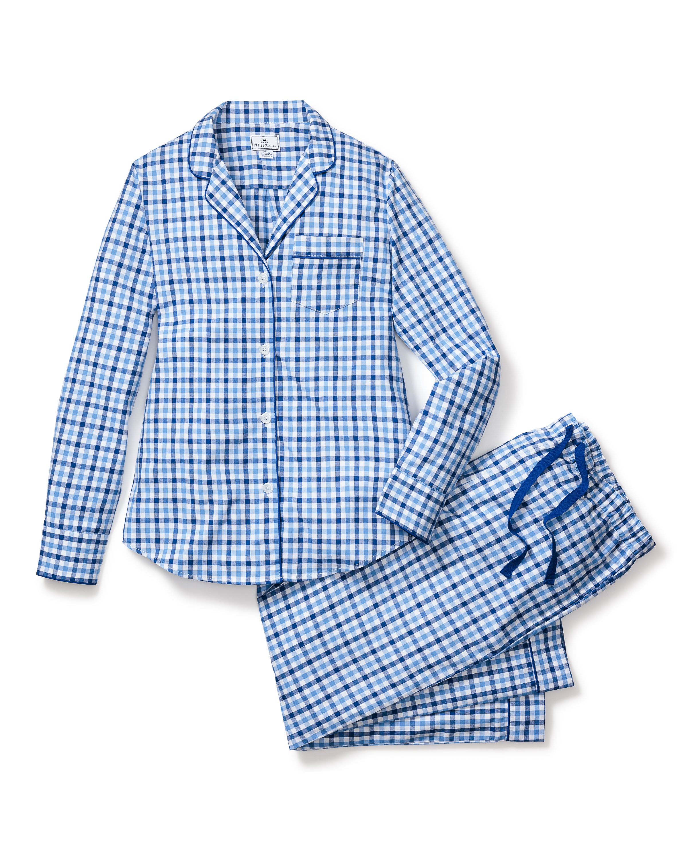 Women's Twill Pajama Set in Navy Gingham