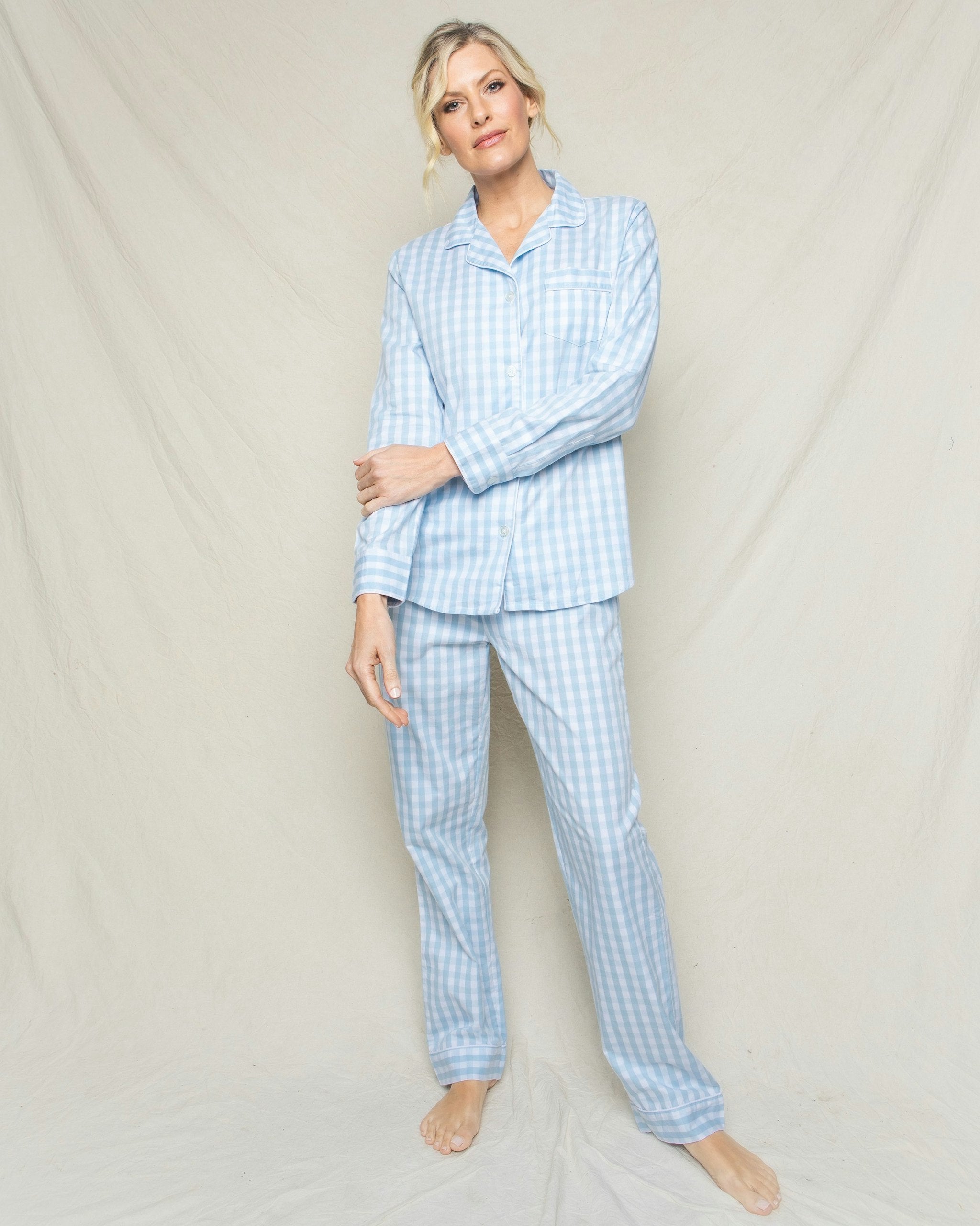 Women's Twill Pajama Set in Pink Gingham