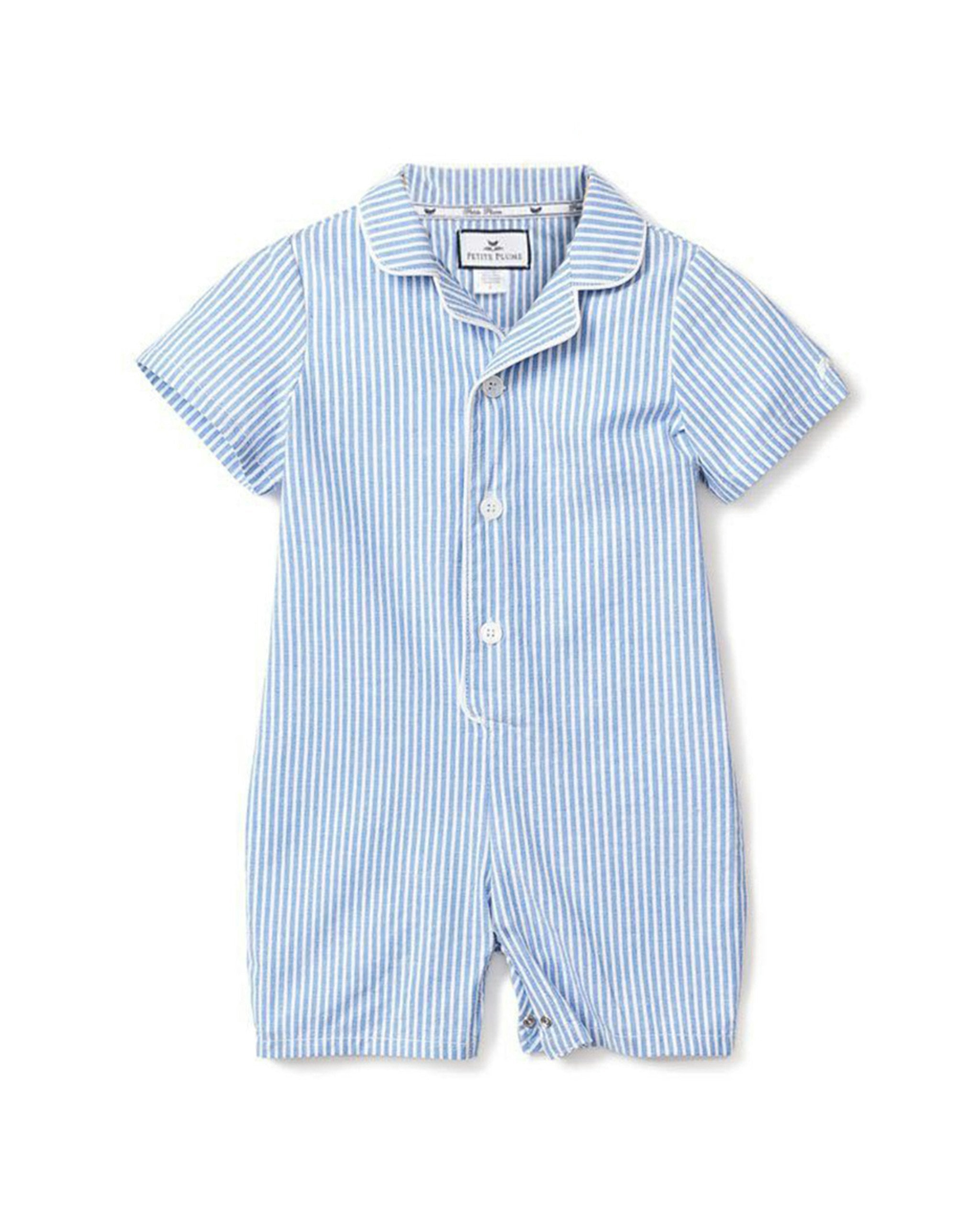 Baby's Twill Summer Romper in French Blue Heritage Stripe
