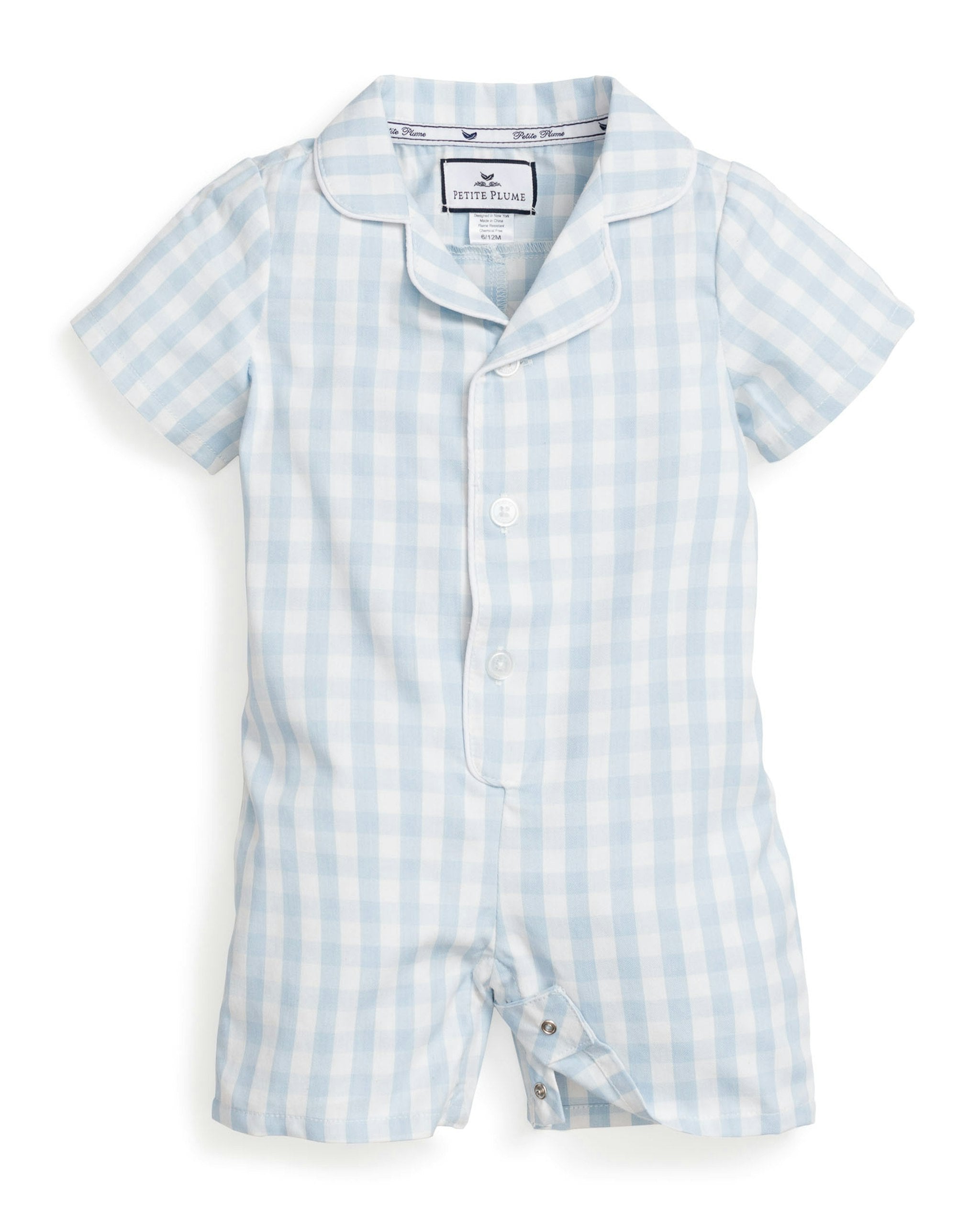 Baby's Twill Summer Romper in Light Blue Gingham
