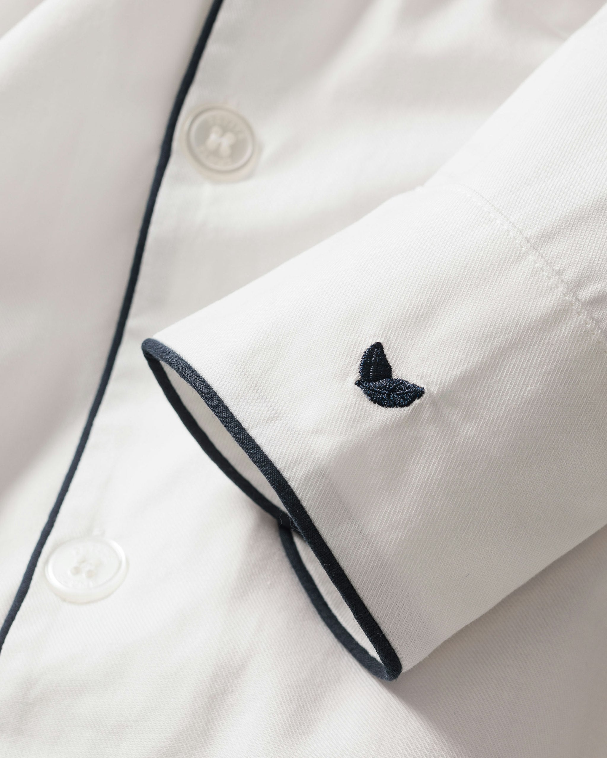 Women's Twill Pajama Set in White With Red Piping