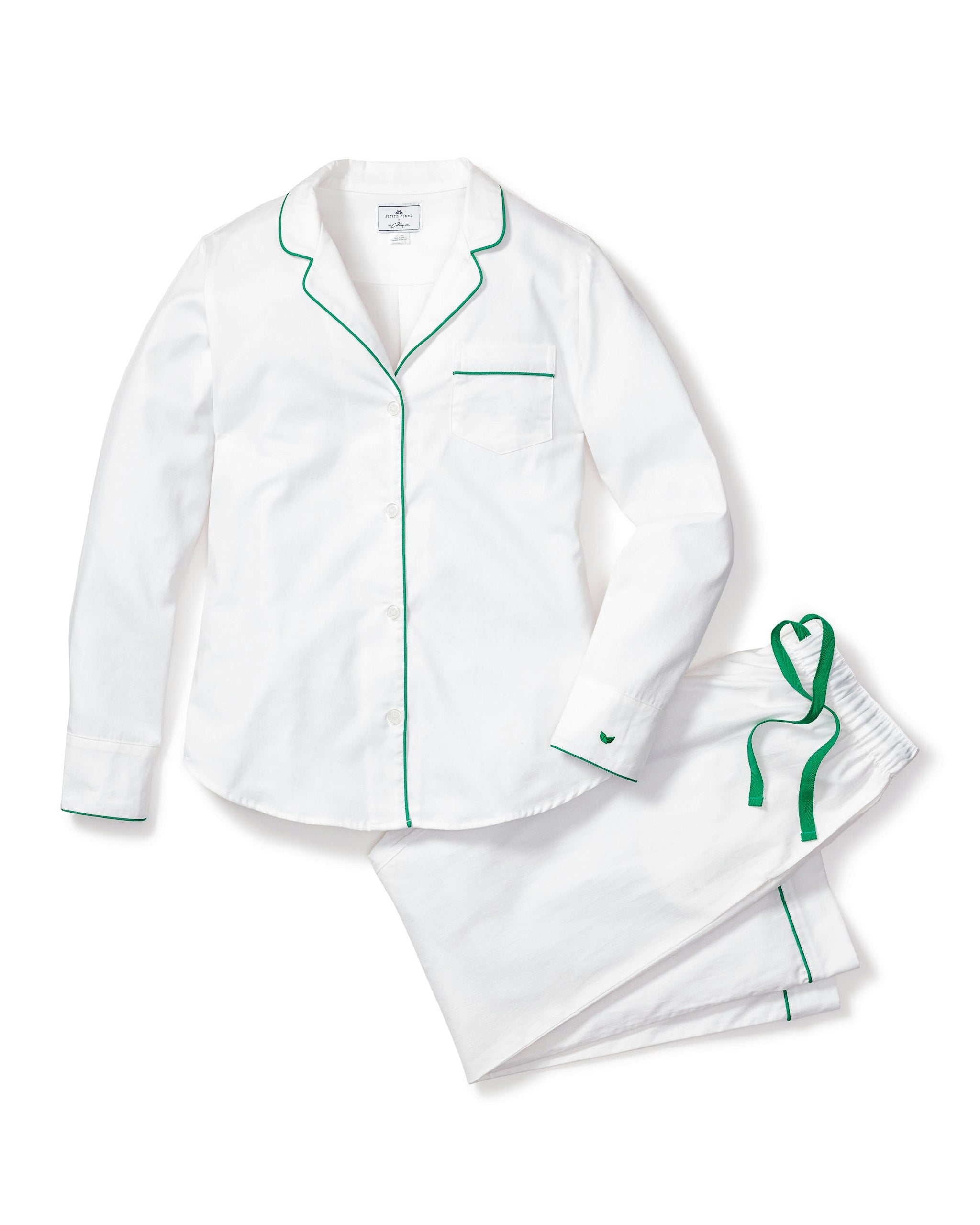 Women's Twill Pajama Set in White With Red Piping