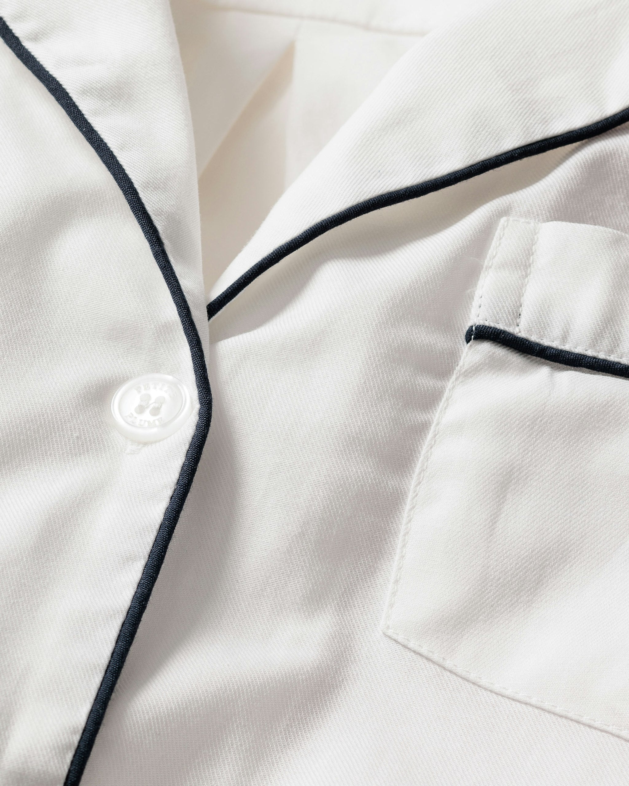 Women's Twill Pajama Set in White With Red Piping