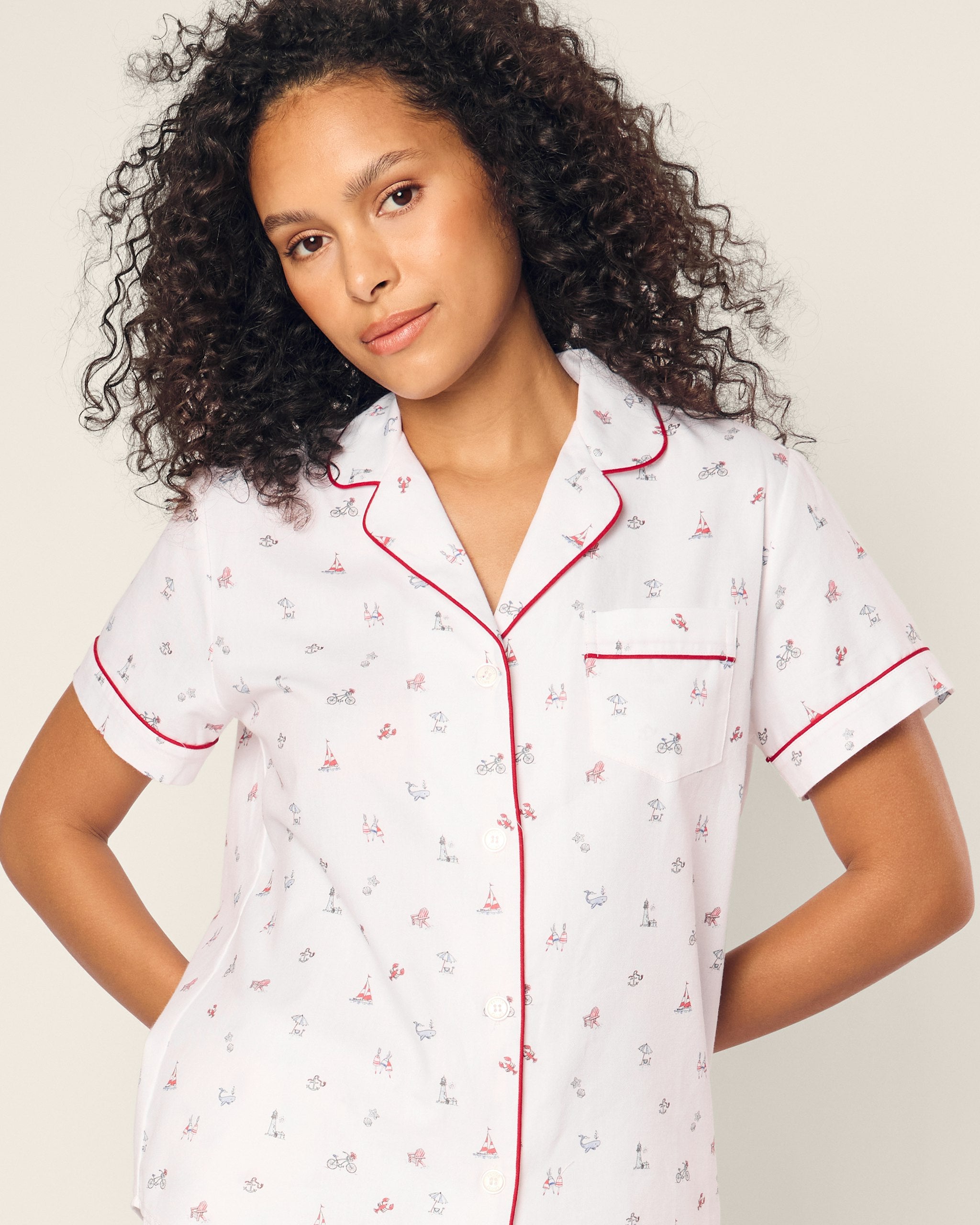 Women's Twill Short Sleeve Short Set in Anchors Away