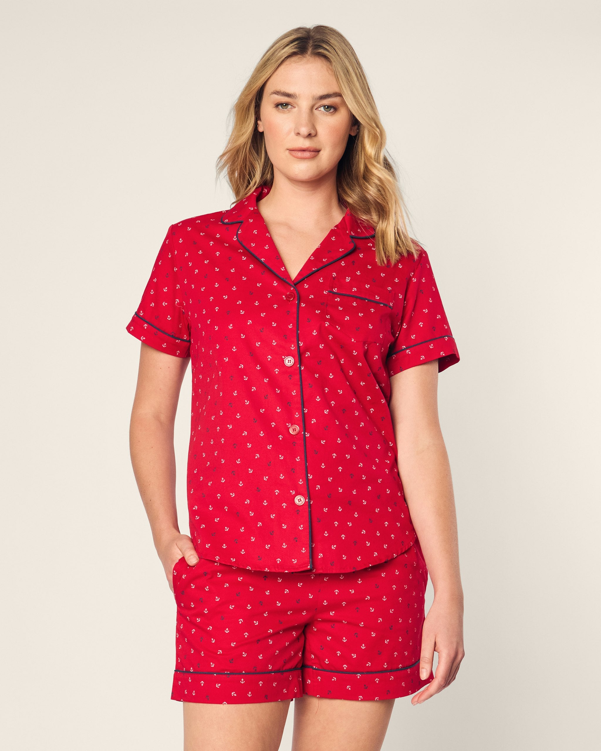 Women's Twill Short Sleeve Short Set in Anchors Away
