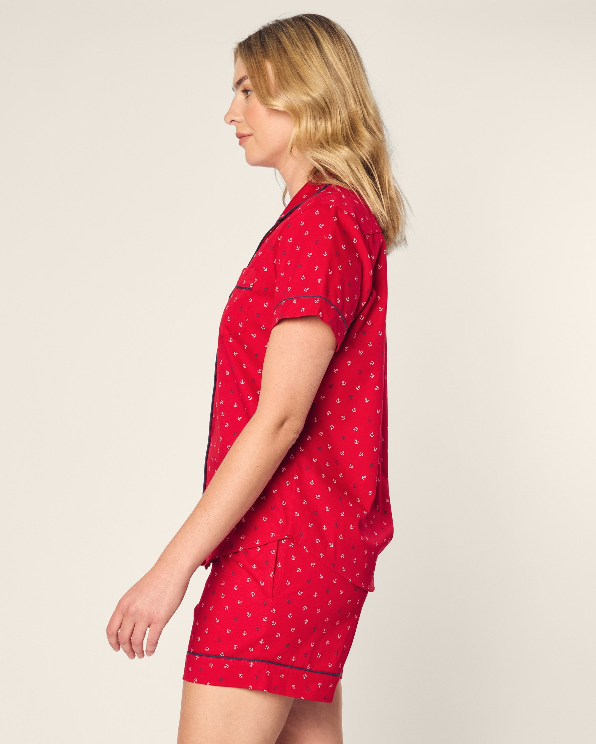 Women's Twill Short Sleeve Short Set in Anchors Away