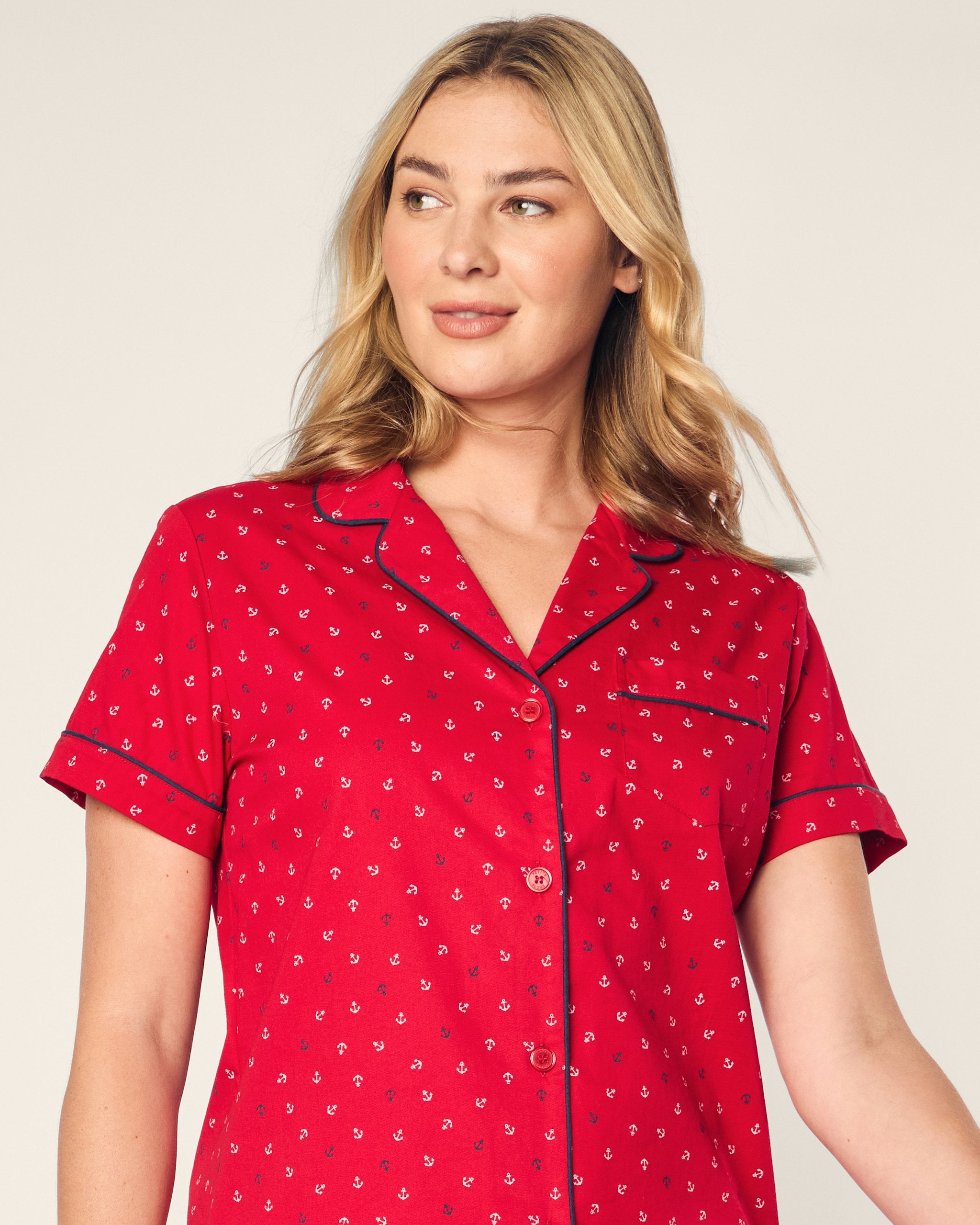 Women's Twill Short Sleeve Short Set in Anchors Away
