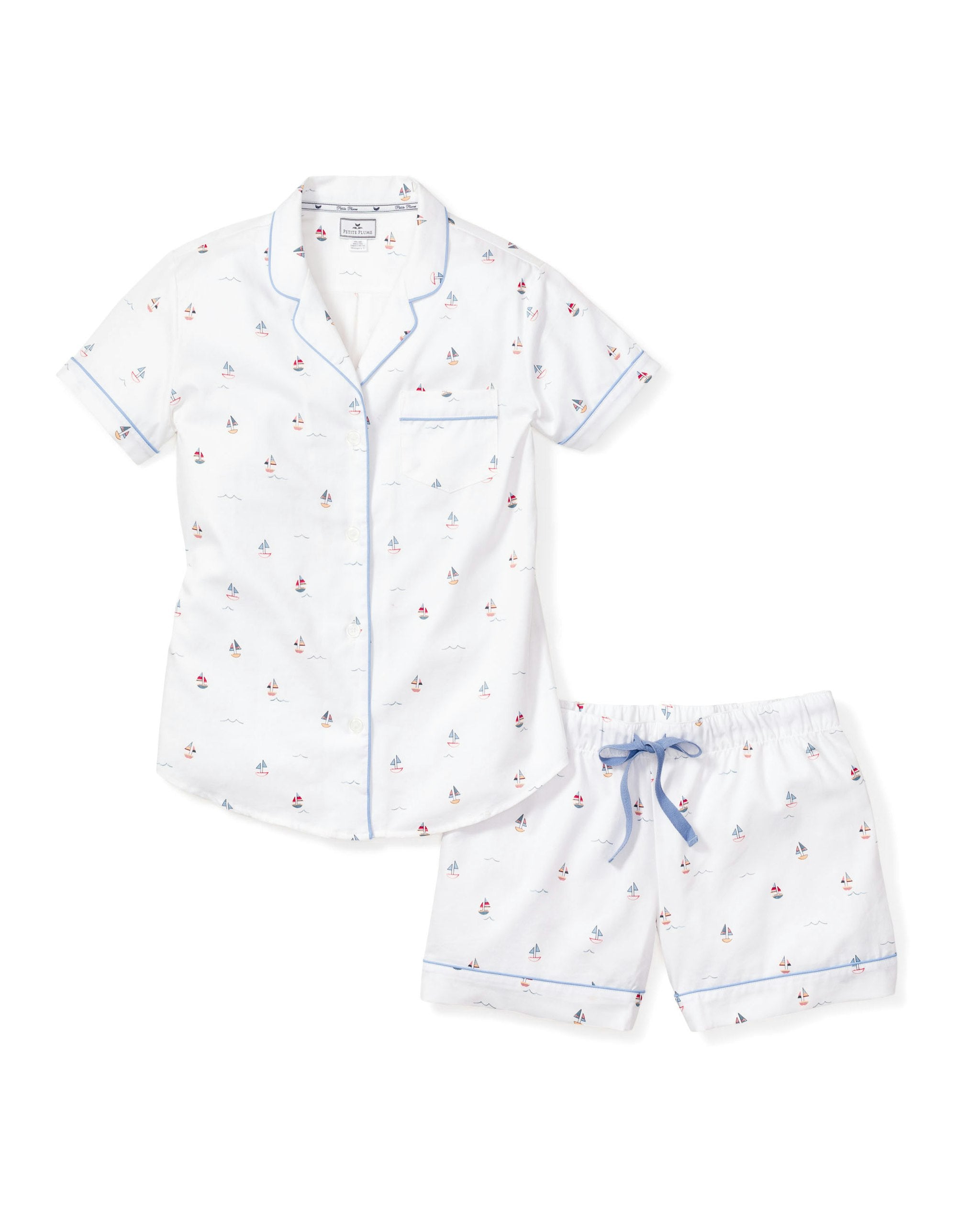 Women's Twill Short Sleeve Short Set in Bateau