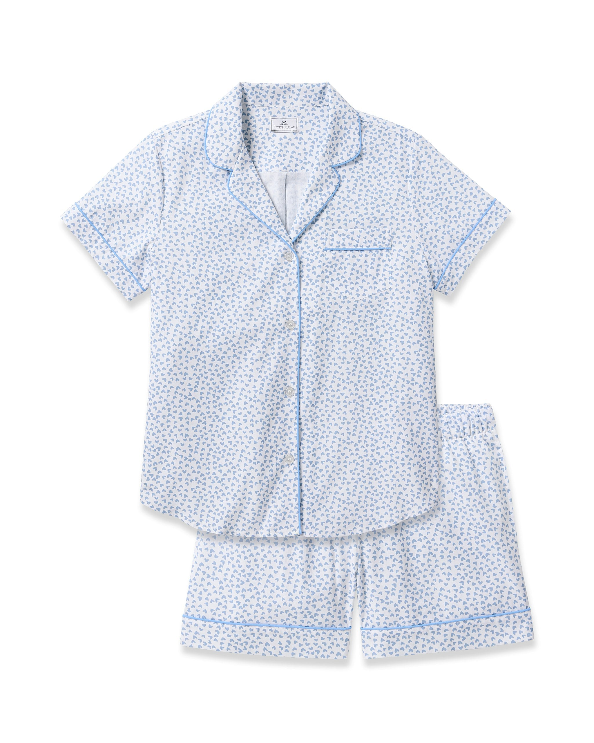 Women's Twill Short Sleeve Short Set in Bluehearts
