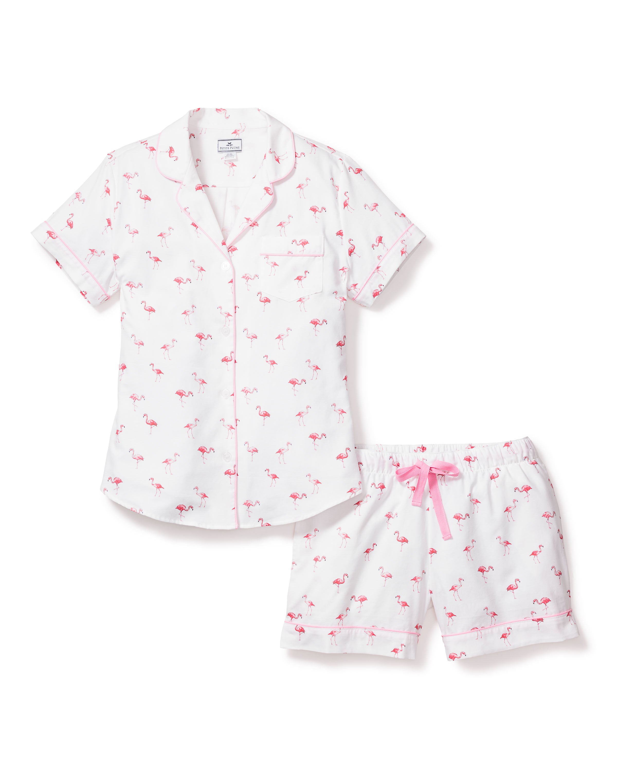 Women's Twill Short Sleeve Short Set in Flamingos