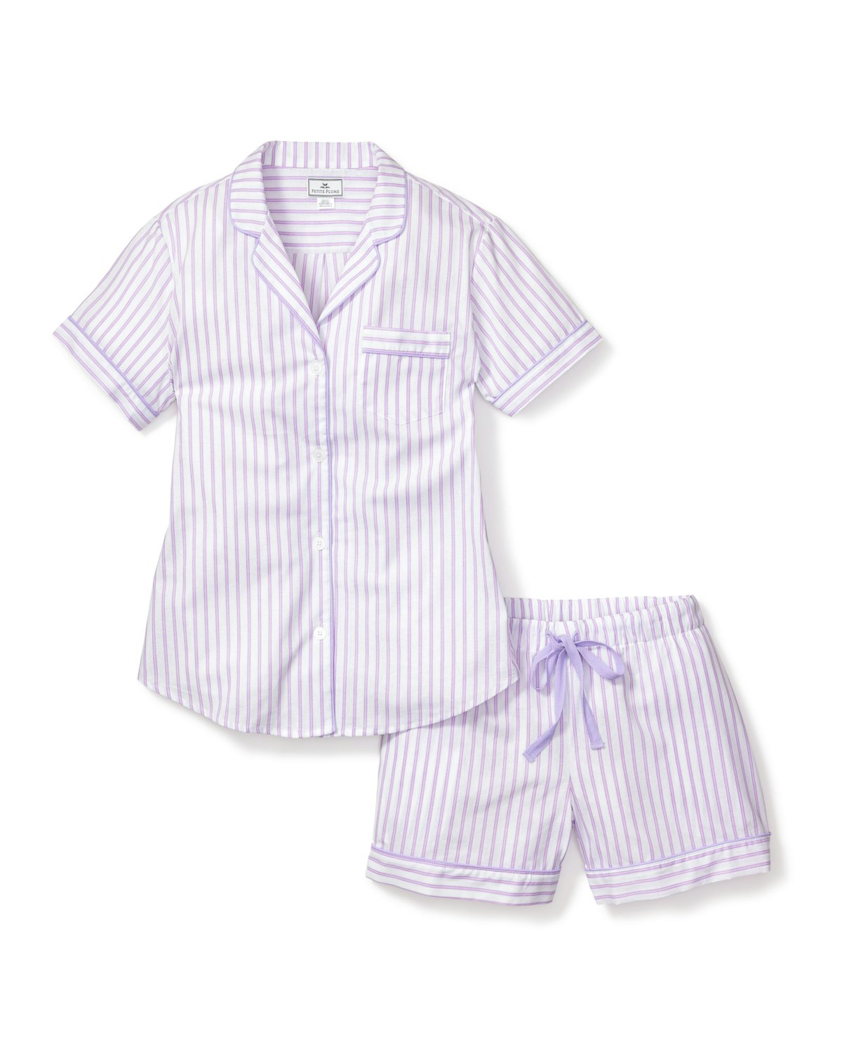 Women's Twill Short Sleeve Short Set in Lavender French Ticking