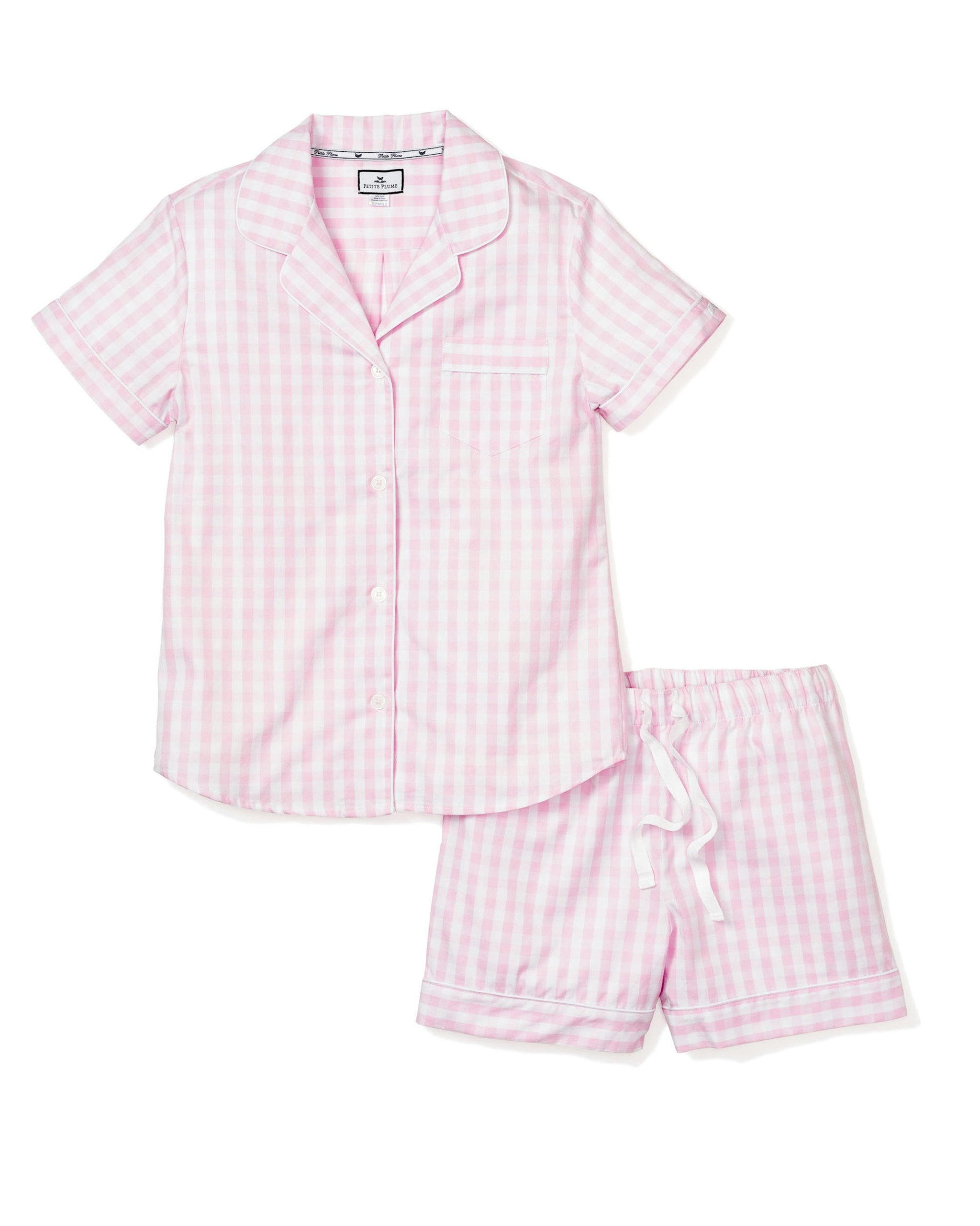 Women's Twill Short Sleeve Short Set in Pink Gingham