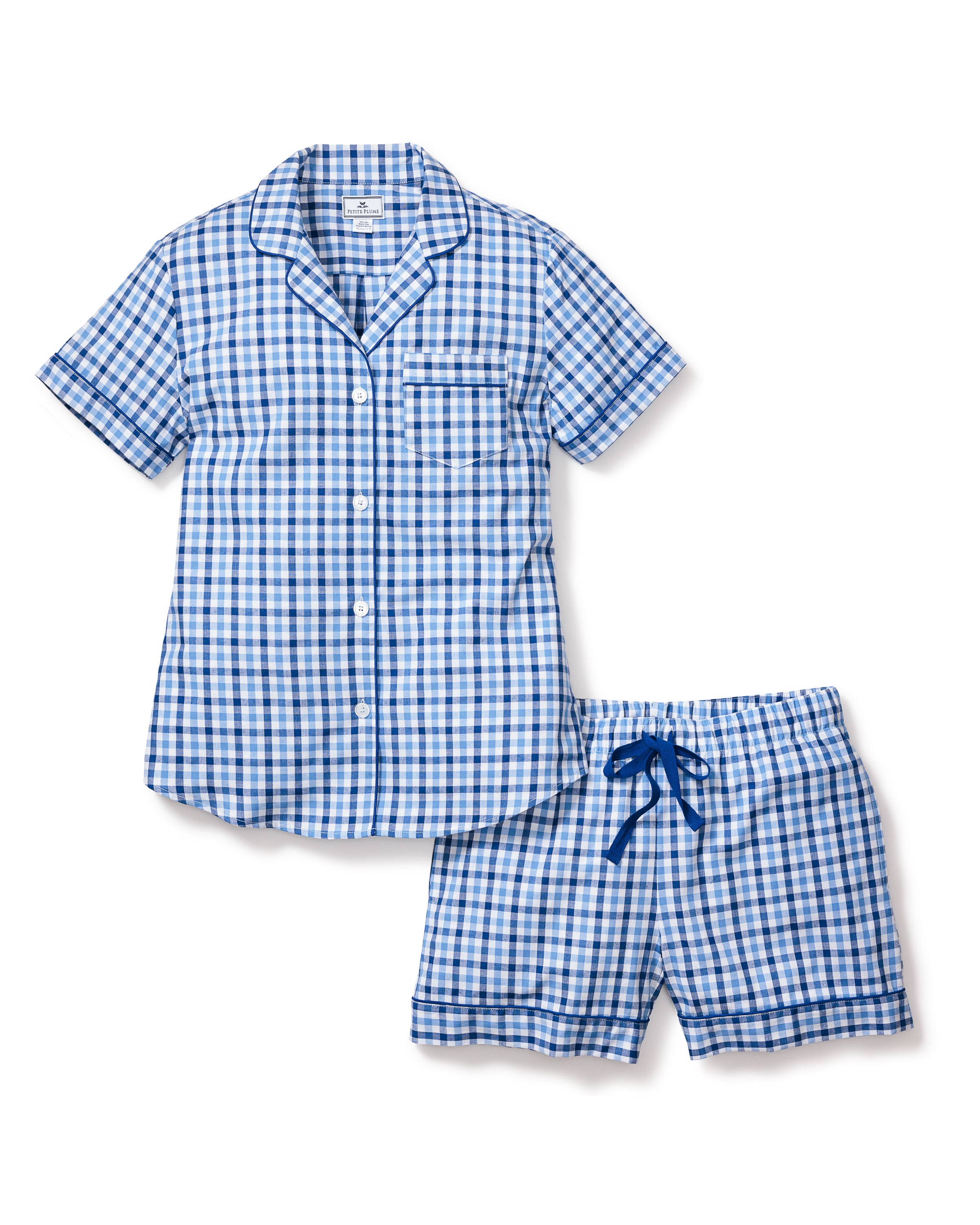 Women's Twill Short Sleeve Short Set in Royal Blue Gingham